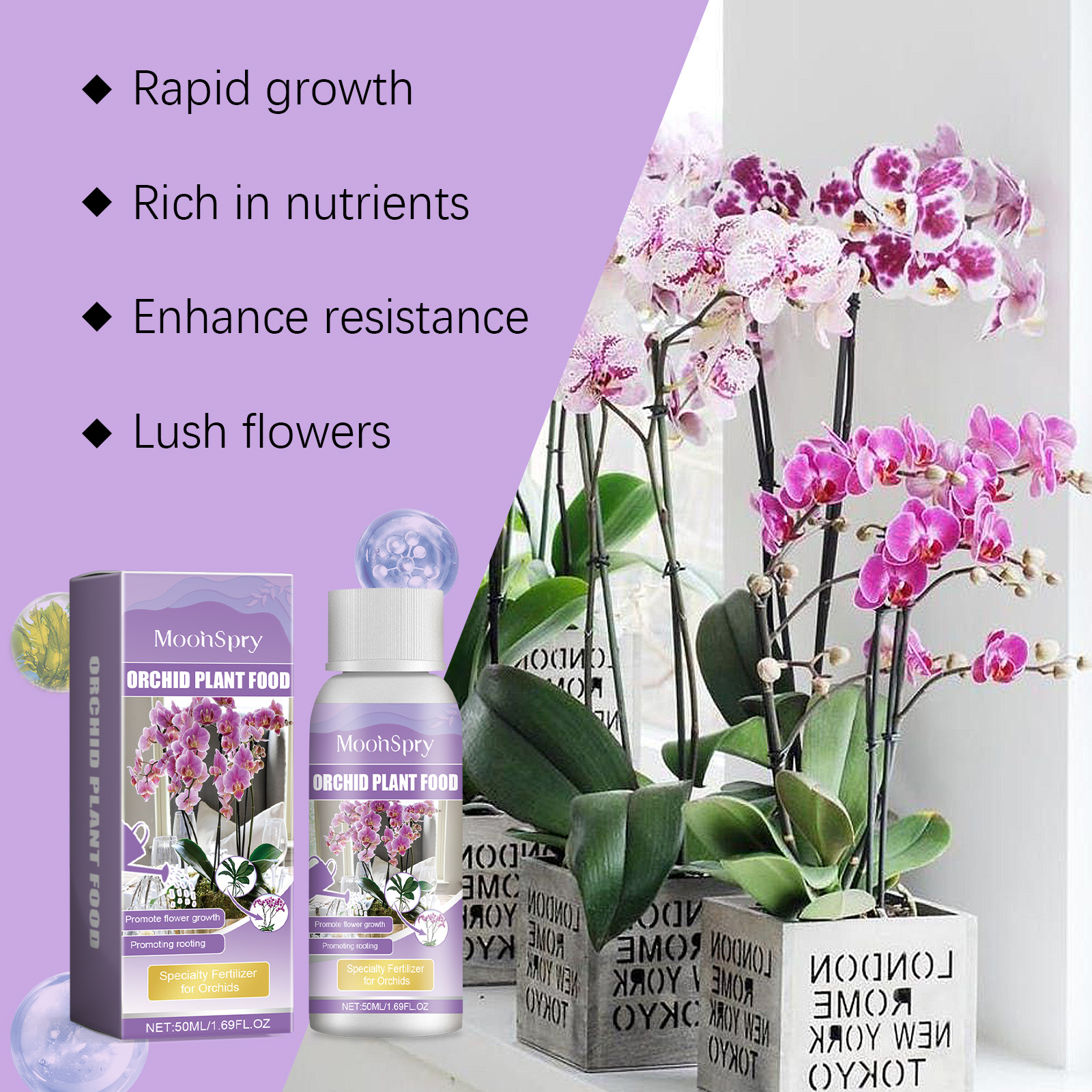50ml Orchid Special Liquid Flower Fertilizer Hydroponic Garden Plant Nutrition Growth Supplement Compound Nutrients for Flowers