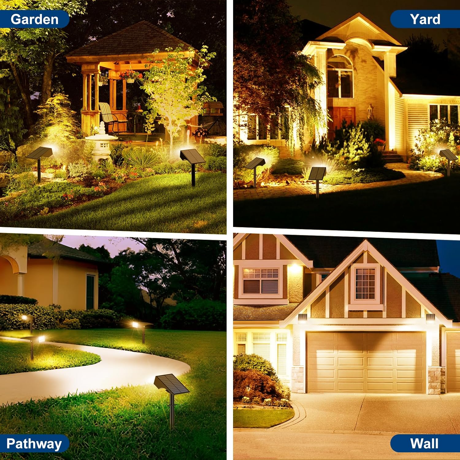 (White) 4 Pack Solar Spot Lights Outdoor Garden Solar Landscape Spotlights IP65 Waterproof Auto ON/Off Dusk Till Dawn 3 Modes 3000K