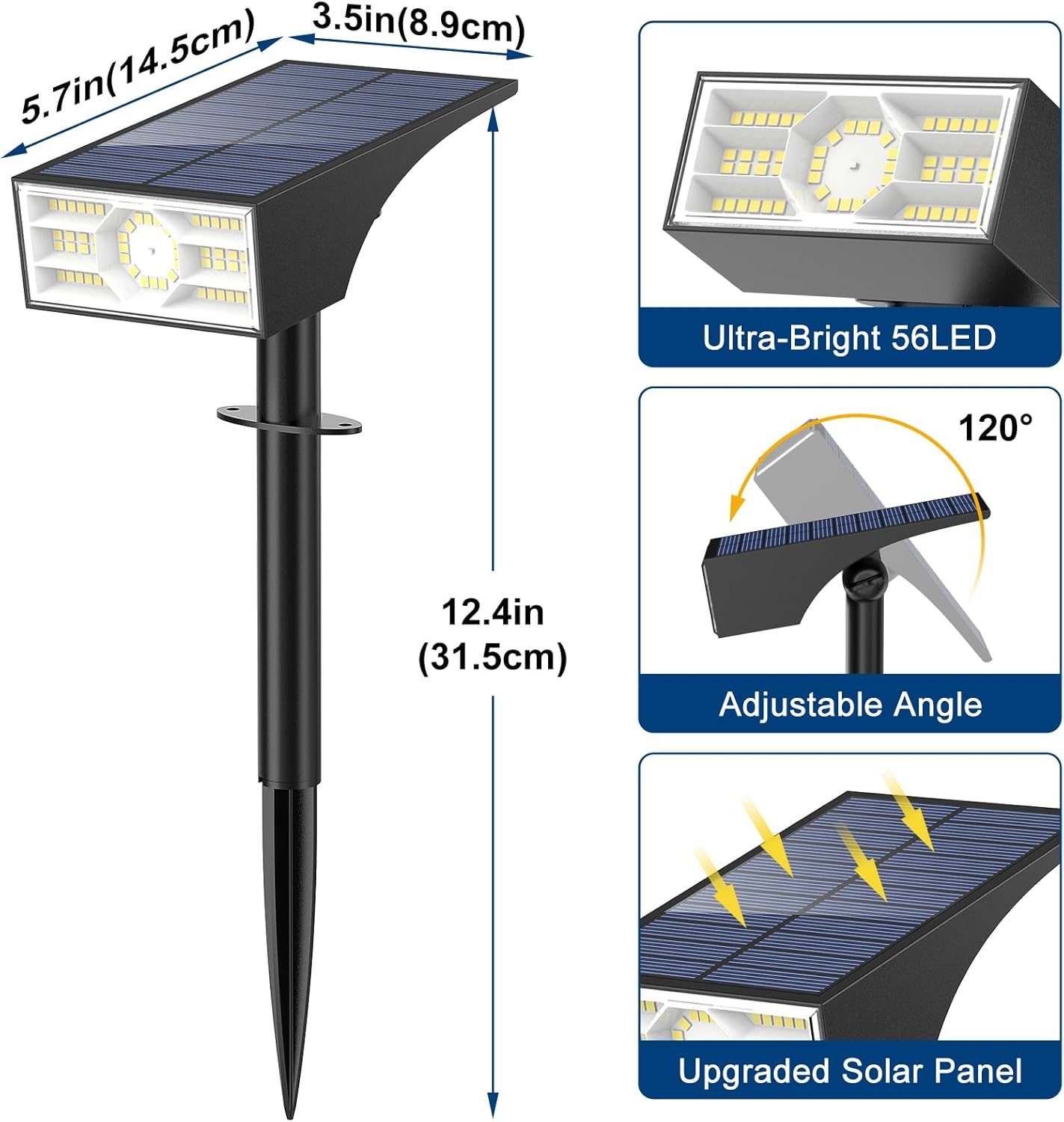 (White) 4 Pack Solar Spot Lights Outdoor Garden Solar Landscape Spotlights IP65 Waterproof Auto ON/Off Dusk Till Dawn 3 Modes 3000K