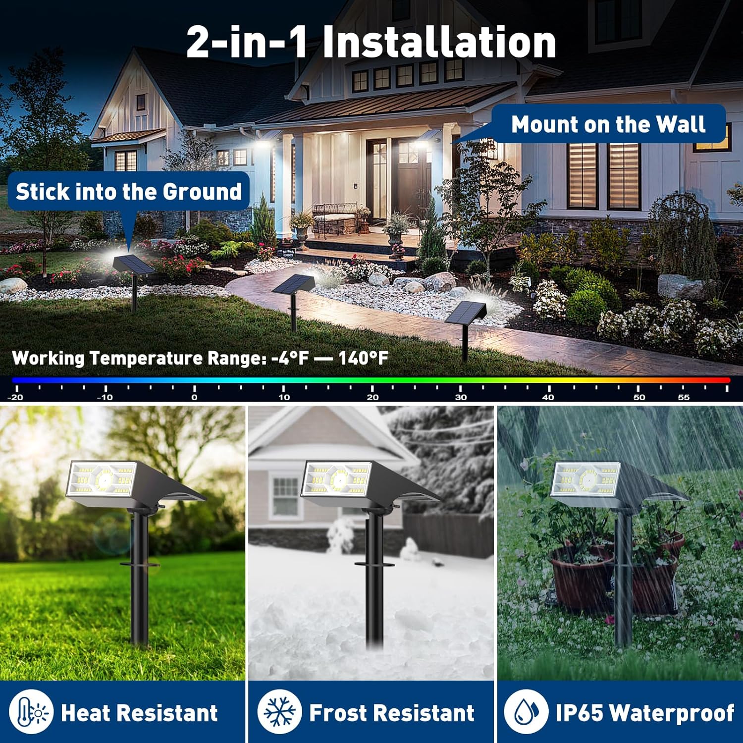 (White) 4 Pack Solar Spot Lights Outdoor Garden Solar Landscape Spotlights IP65 Waterproof Auto ON/Off Dusk Till Dawn 3 Modes 3000K
