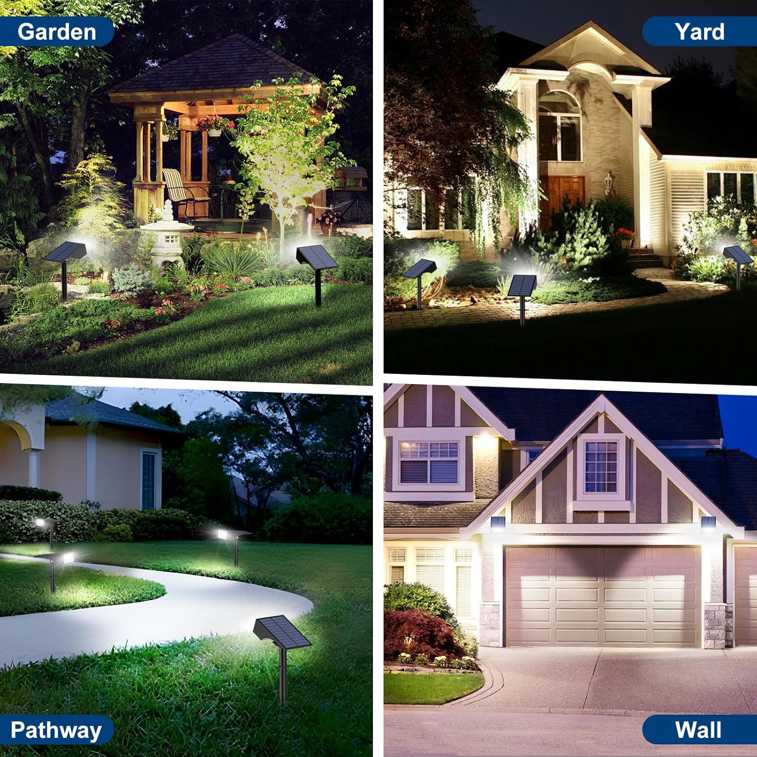 (White) 4 Pack Solar Spot Lights Outdoor Garden Solar Landscape Spotlights IP65 Waterproof Auto ON/Off Dusk Till Dawn 3 Modes 3000K