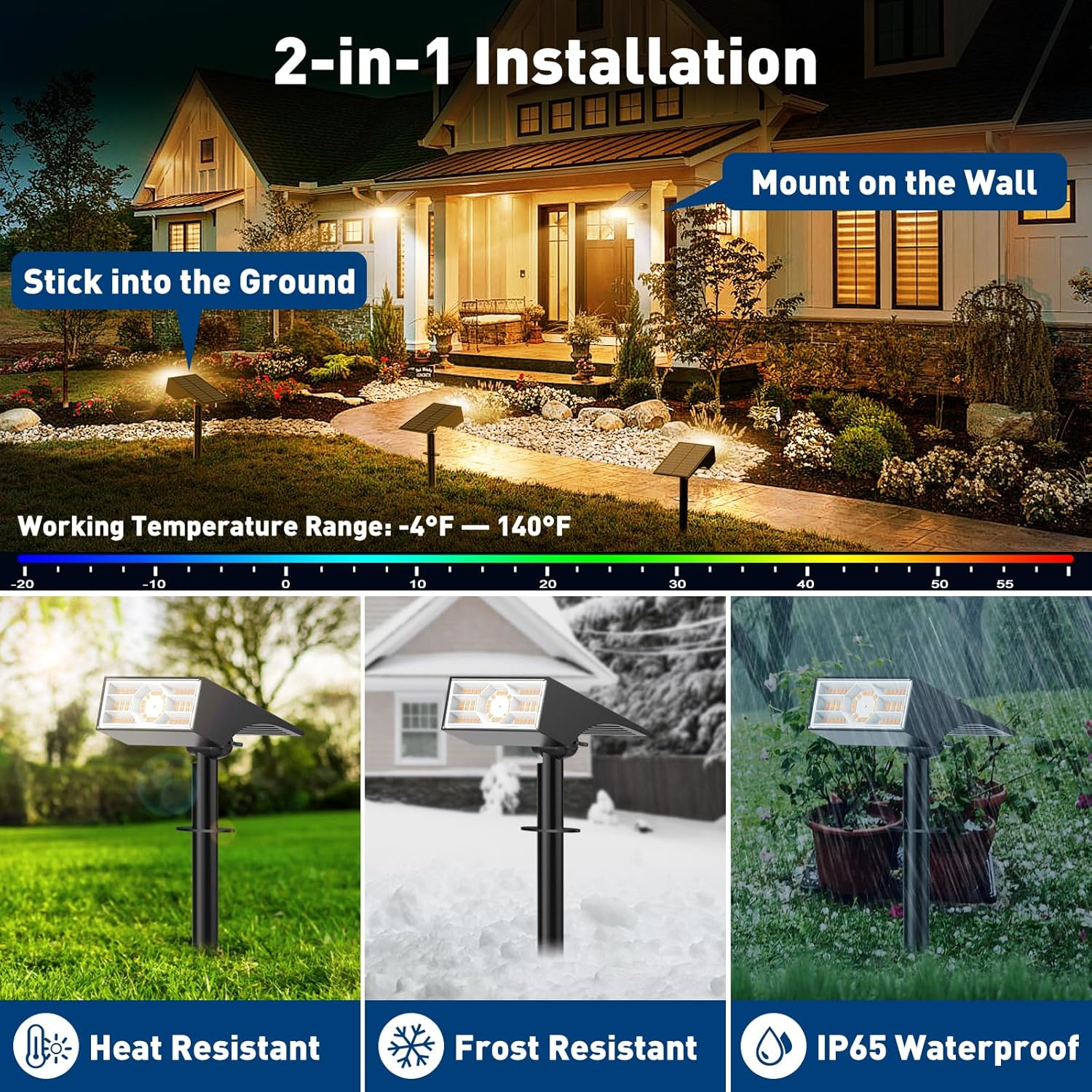 (White) 4 Pack Solar Spot Lights Outdoor Garden Solar Landscape Spotlights IP65 Waterproof Auto ON/Off Dusk Till Dawn 3 Modes 3000K