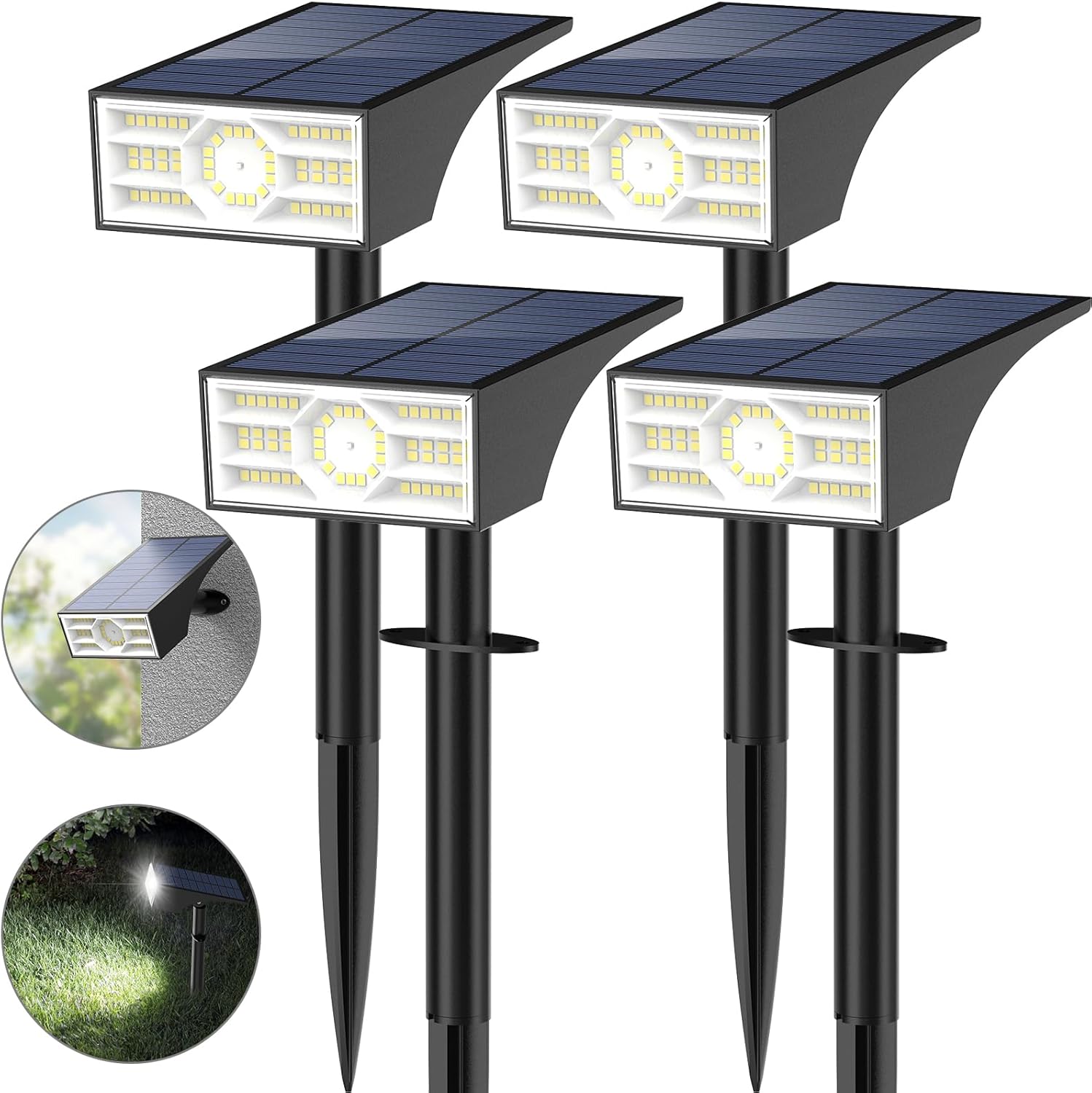 4 Pack Solar Spot Lights Outdoor Garden Solar Landscape Spotlights IP65 Waterproof Auto ON/Off Dusk Till Dawn 3 Modes 3000K