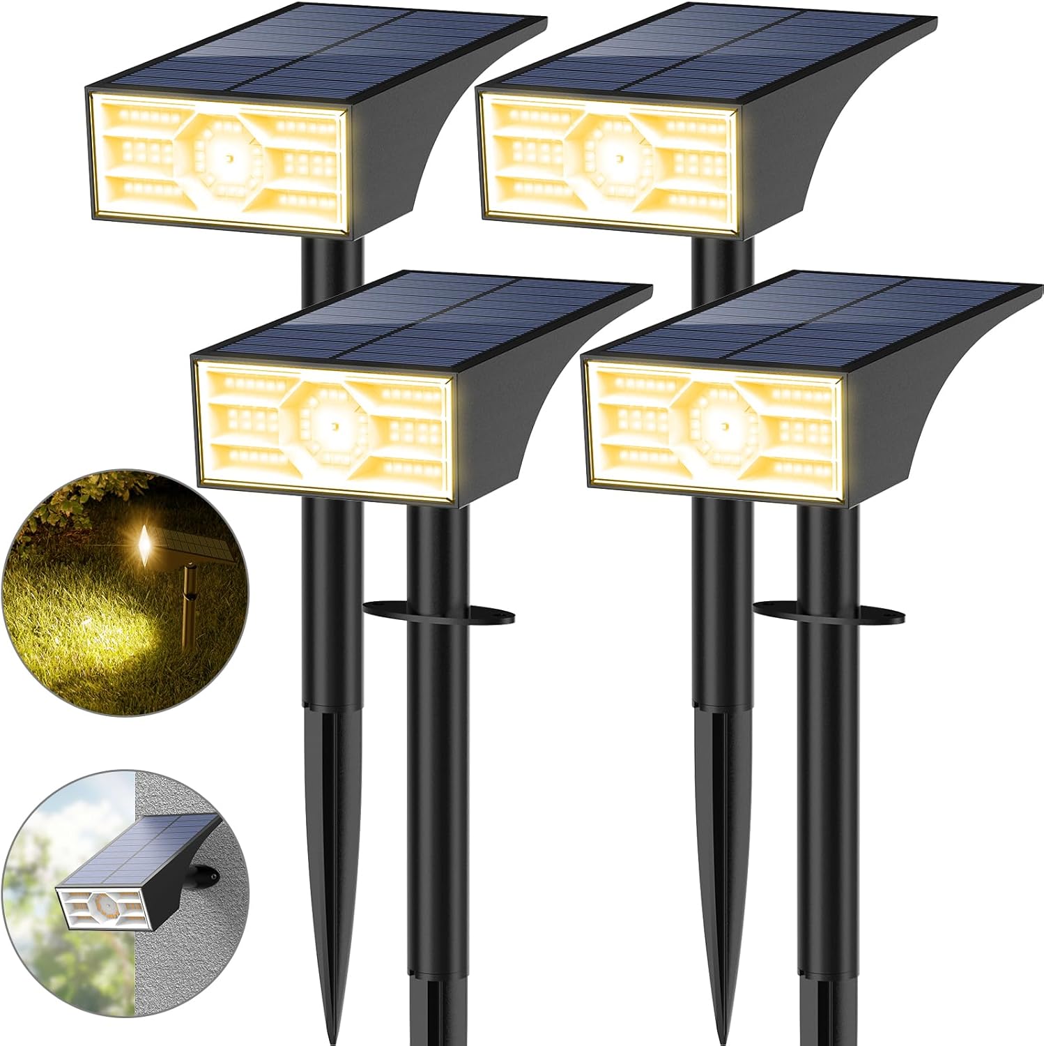(White) 4 Pack Solar Spot Lights Outdoor Garden Solar Landscape Spotlights IP65 Waterproof Auto ON/Off Dusk Till Dawn 3 Modes 3000K