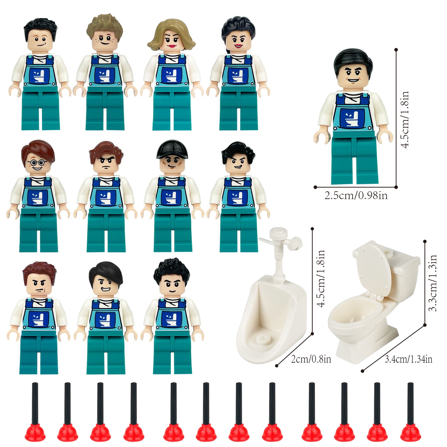Cleaner Mini Figures Toilet Cleaner Set Building Blocks Toys Gift for Kids Party Supplies Collectible Series Education Toys
