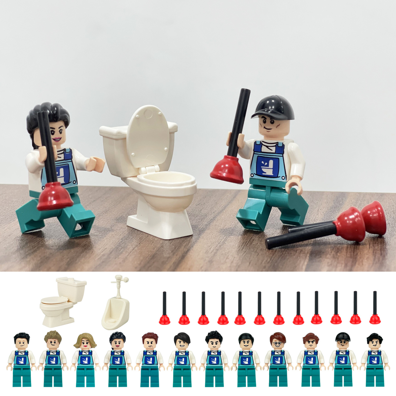 Cleaner Mini Figures Toilet Cleaner Set Building Blocks Toys Gift for Kids Party Supplies Collectible Series Education Toys