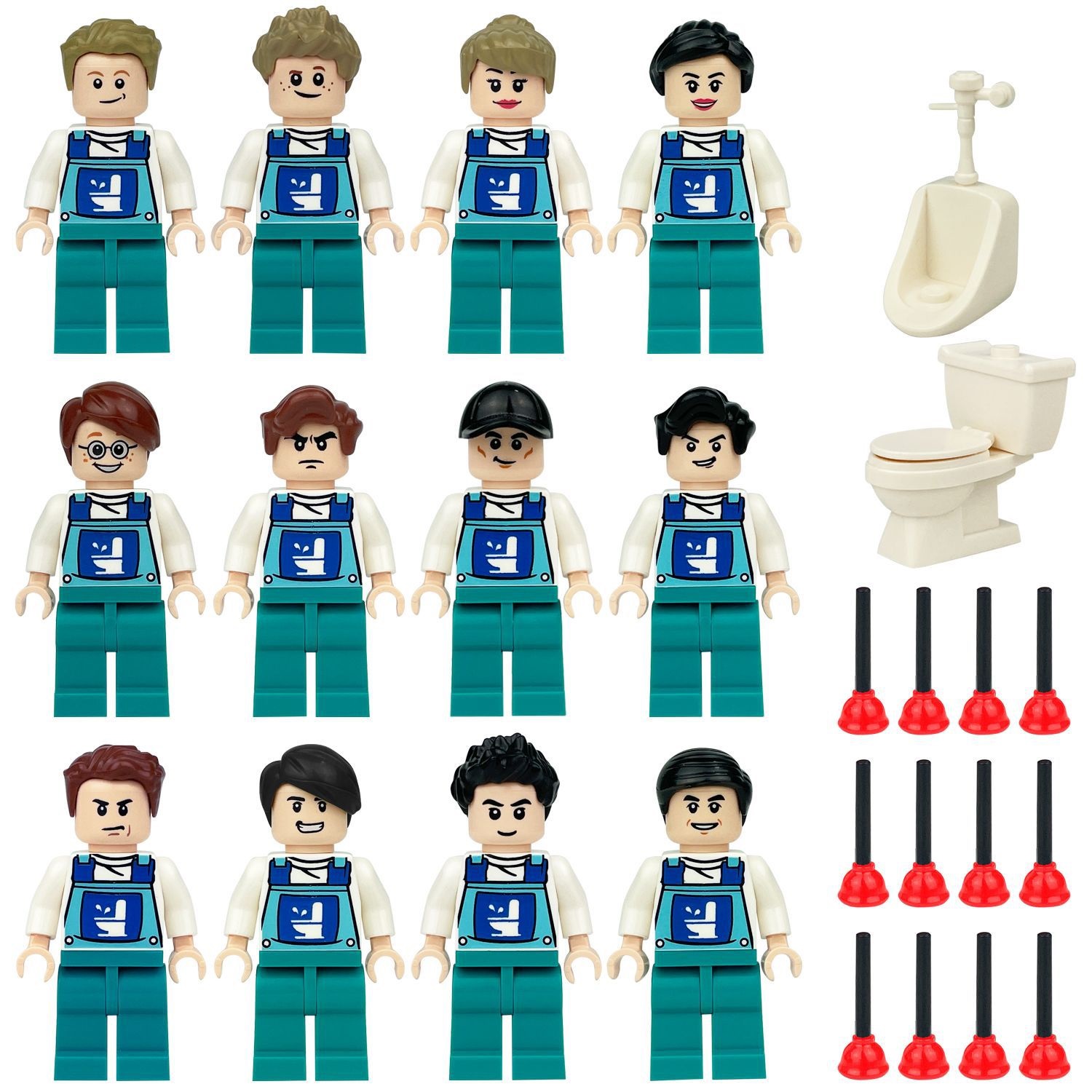 Cleaner Mini Figures Toilet Cleaner Set Building Blocks Toys Gift for Kids Party Supplies Collectible Series Education Toys