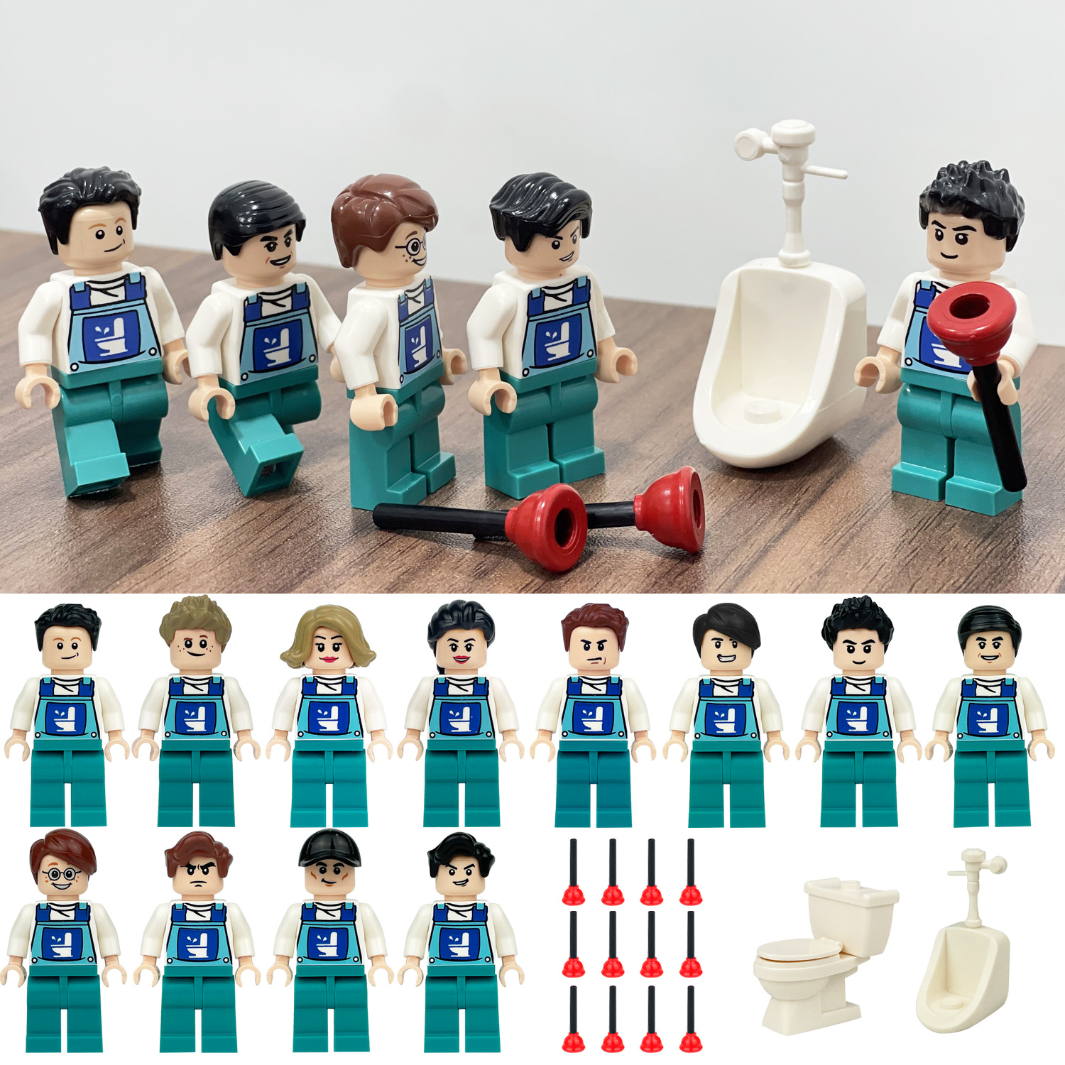 Cleaner Mini Figures Toilet Cleaner Set Building Blocks Toys Gift for Kids Party Supplies Collectible Series Education Toys