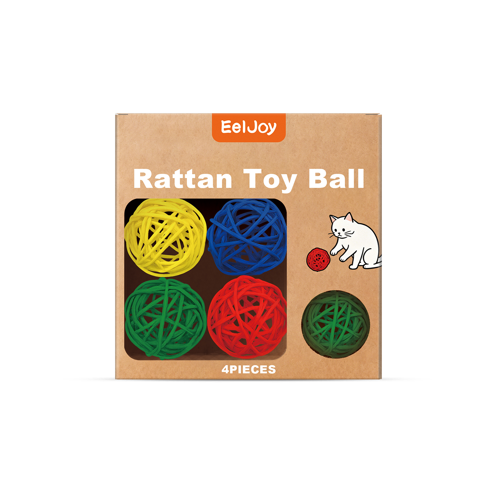 4pack Cat Toy Ball Wicker Rattan Interactive Kitten Self Play Boredom Relief Durable Colorful Exercise Indoor Entertainment ﻿