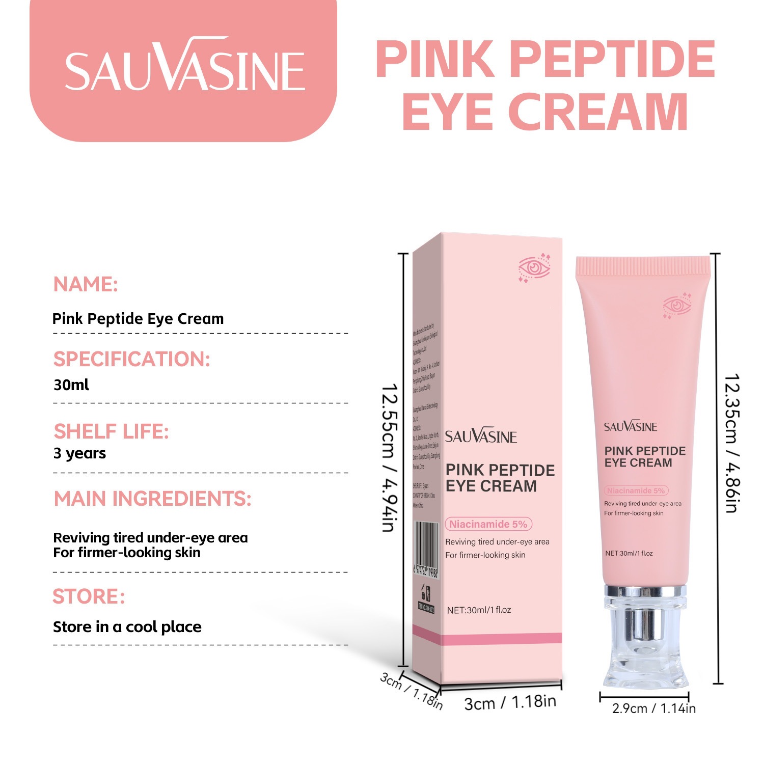 Sauvasine Pink Peptide Eye Cream For Firming Hydrating And Smoothing Eye Area Daily Anti Aging Care 30ml