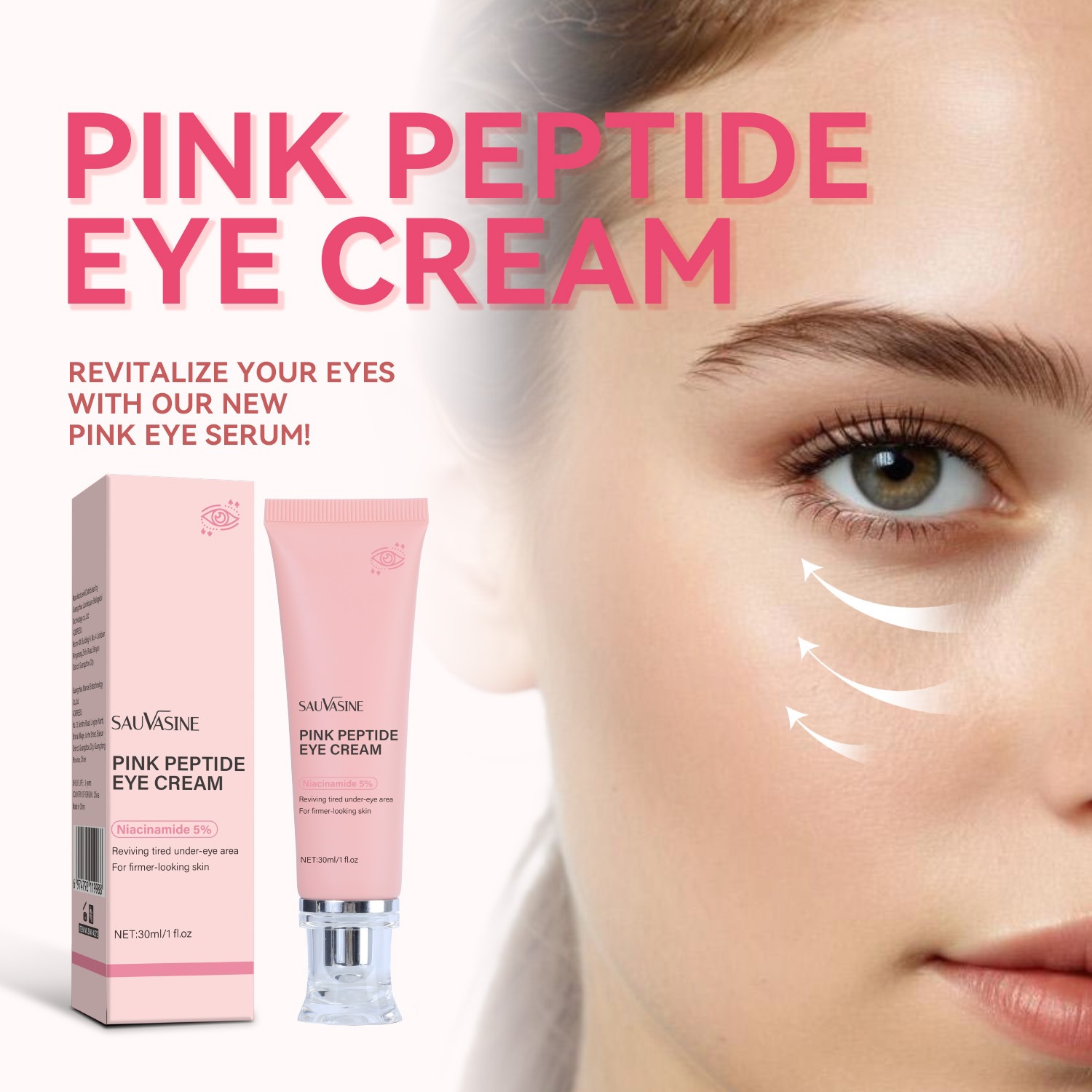 Sauvasine Pink Peptide Eye Cream For Firming Hydrating And Smoothing Eye Area Daily Anti Aging Care 30ml