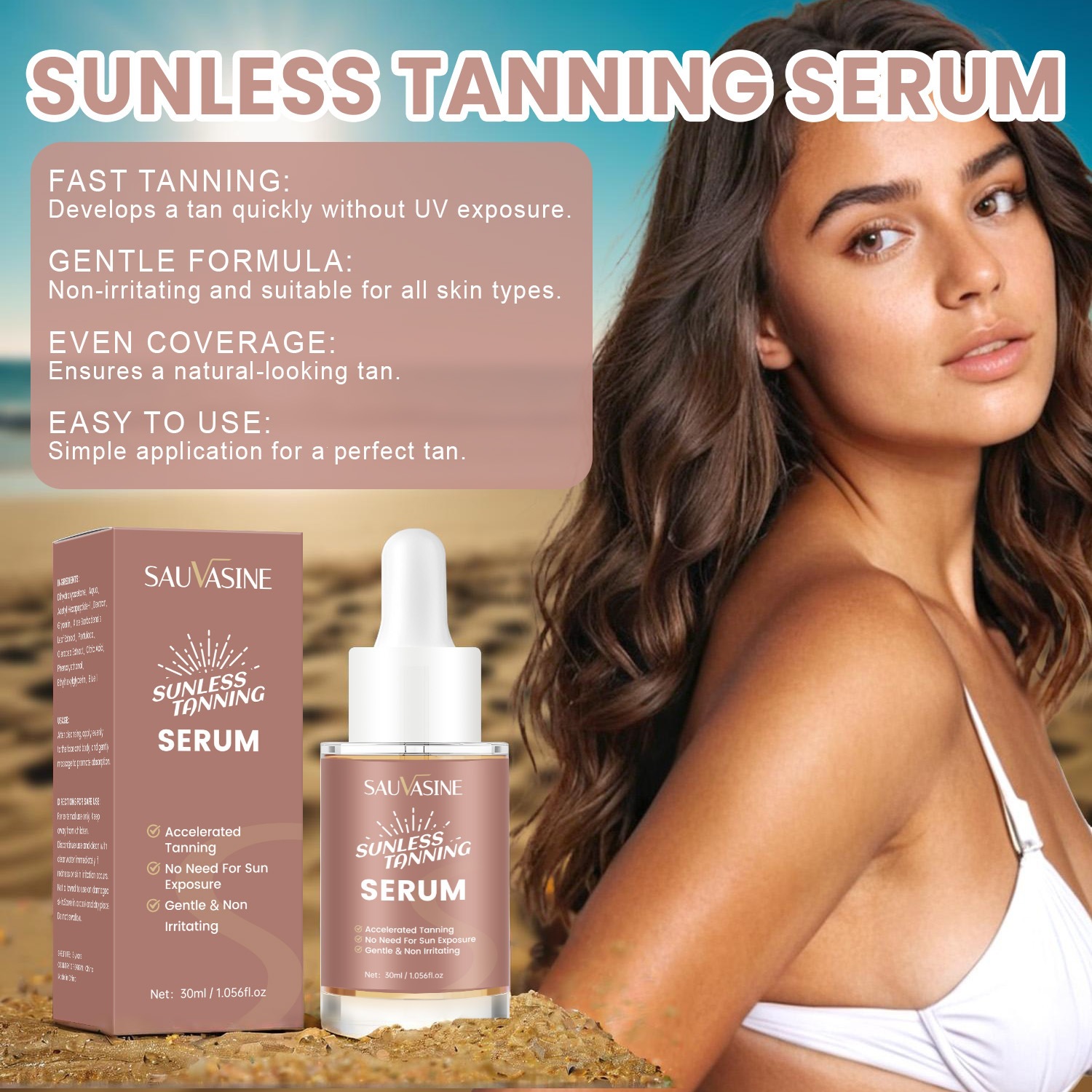 Sunless Tanning Essence For Natural Bronzed Glow Body Oil And Skin Darkening Treatment