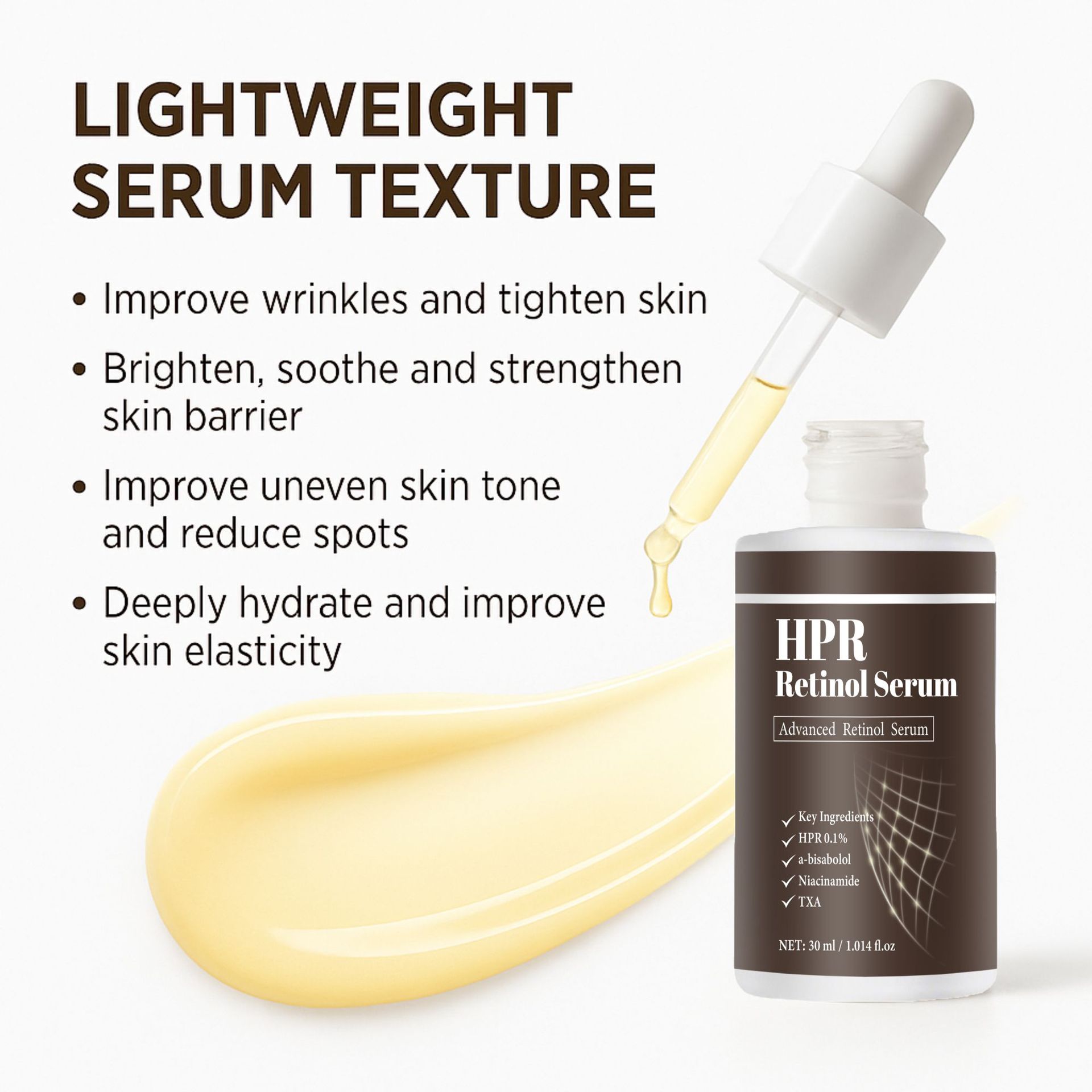 HPR Retinol Serum Advanced Anti Aging Facial Essence For Wrinkle Reduction Skin Smoothing Brightening Daily Face Treatment