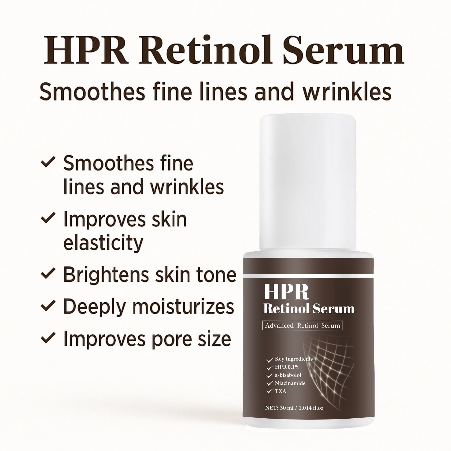 HPR Retinol Serum Advanced Anti Aging Facial Essence For Wrinkle Reduction Skin Smoothing Brightening Daily Face Treatment