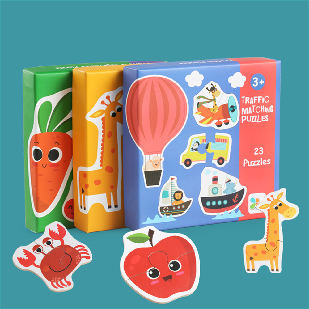 (animal) Kids Wooden Jigsaw Matching Puzzle Game Baby Early Learning Cognition Animal Fruit Traffic Educational Toys for Children Gifts