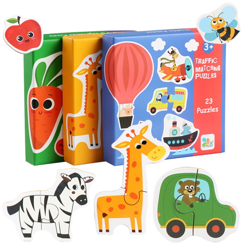 (animal) Kids Wooden Jigsaw Matching Puzzle Game Baby Early Learning Cognition Animal Fruit Traffic Educational Toys for Children Gifts
