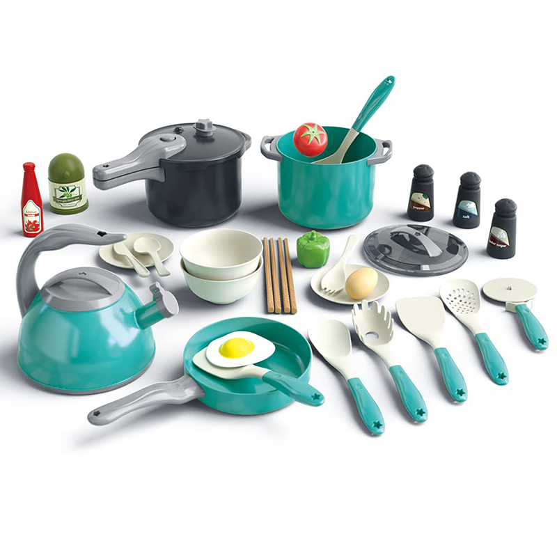 (PK) Kids Kitchen Toy Accessories Toddler Pretend Cooking Playset with Play Pots Pans Utensils Cookware Toys Play Food for Children