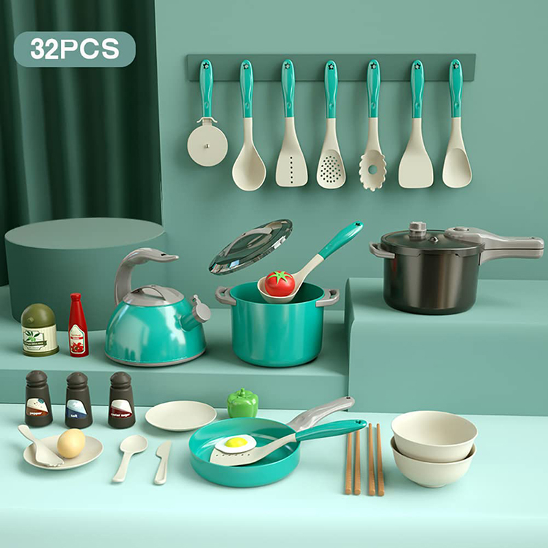 (PK) Kids Kitchen Toy Accessories Toddler Pretend Cooking Playset with Play Pots Pans Utensils Cookware Toys Play Food for Children