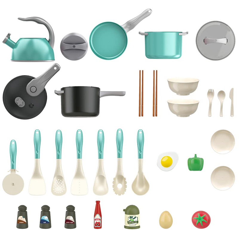 (PK) Kids Kitchen Toy Accessories Toddler Pretend Cooking Playset with Play Pots Pans Utensils Cookware Toys Play Food for Children