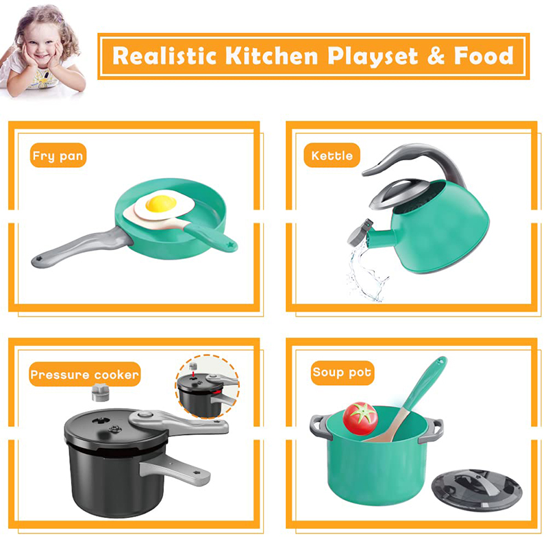 (PK) Kids Kitchen Toy Accessories Toddler Pretend Cooking Playset with Play Pots Pans Utensils Cookware Toys Play Food for Children