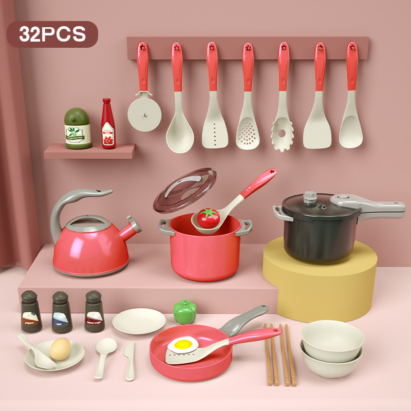(PK) Kids Kitchen Toy Accessories Toddler Pretend Cooking Playset with Play Pots Pans Utensils Cookware Toys Play Food for Children