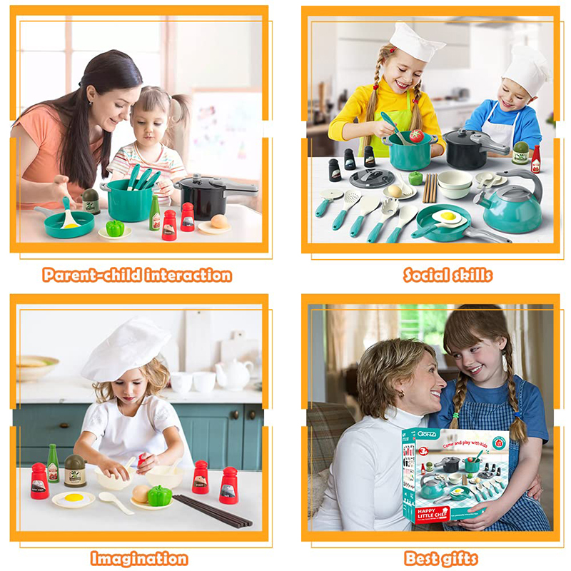 (PK) Kids Kitchen Toy Accessories Toddler Pretend Cooking Playset with Play Pots Pans Utensils Cookware Toys Play Food for Children