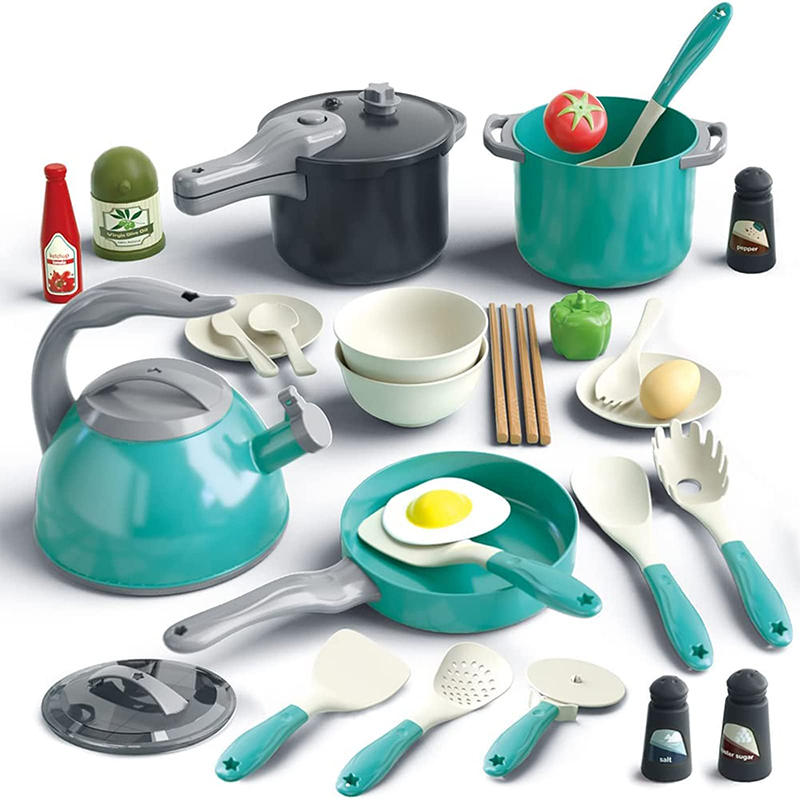 (PK) Kids Kitchen Toy Accessories Toddler Pretend Cooking Playset with Play Pots Pans Utensils Cookware Toys Play Food for Children