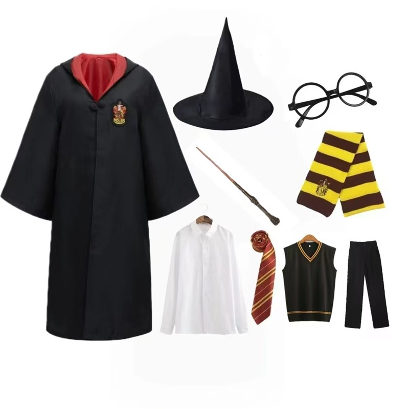 (XXL) Harry Potter Gryffindor Hermione College Outfit Cosplay Wizard Robe Halloween Cape Cloak
