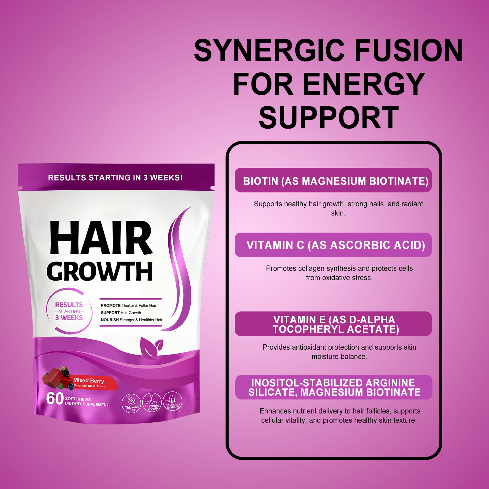 Hair Care Gummy Collagen Gentle Protect Scalp Daily Supplement Plump Nourish Hair Maintain Balance Soft Safe Natural Healthy Mild Rich