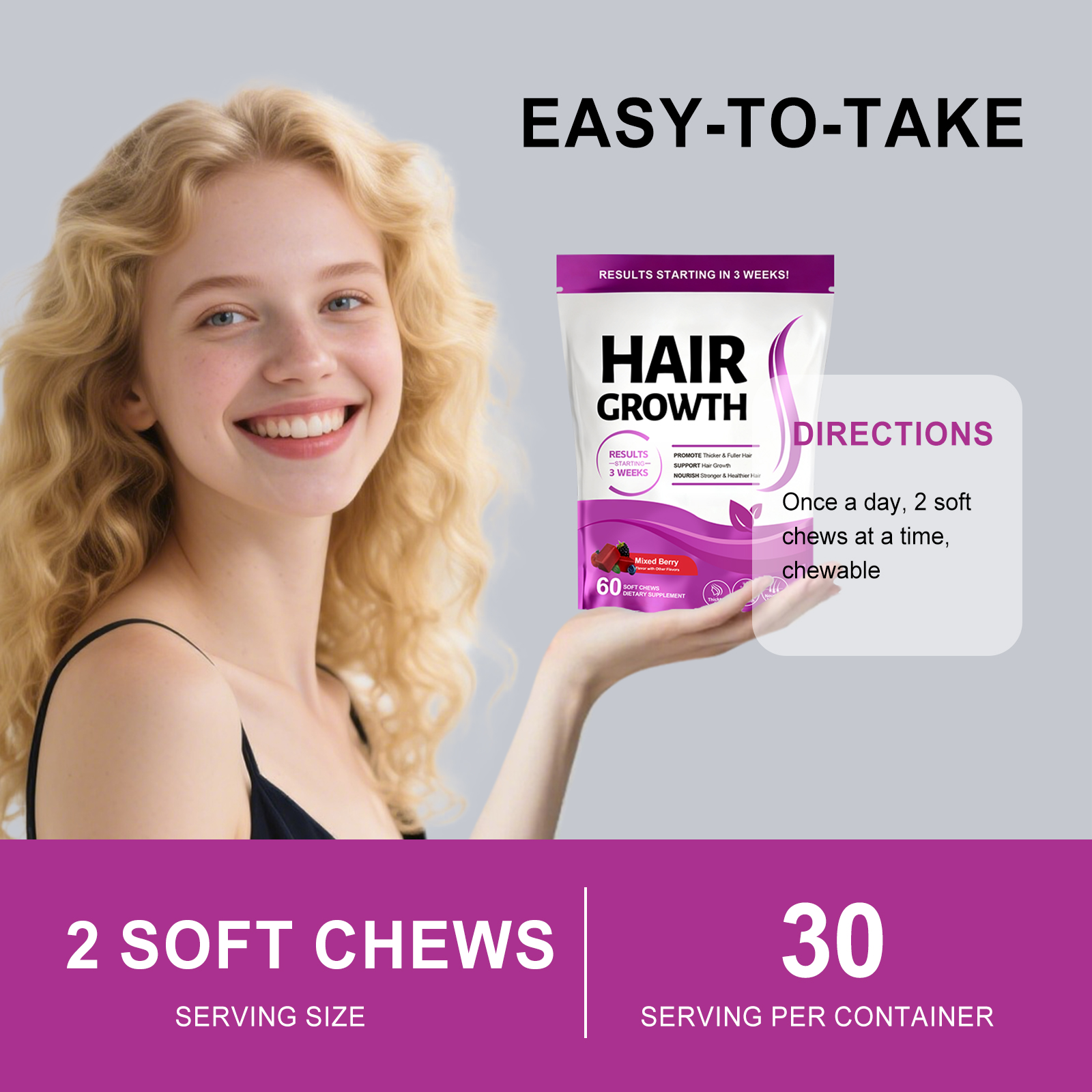 Hair Care Gummy Collagen Gentle Protect Scalp Daily Supplement Plump Nourish Hair Maintain Balance Soft Safe Natural Healthy Mild Rich