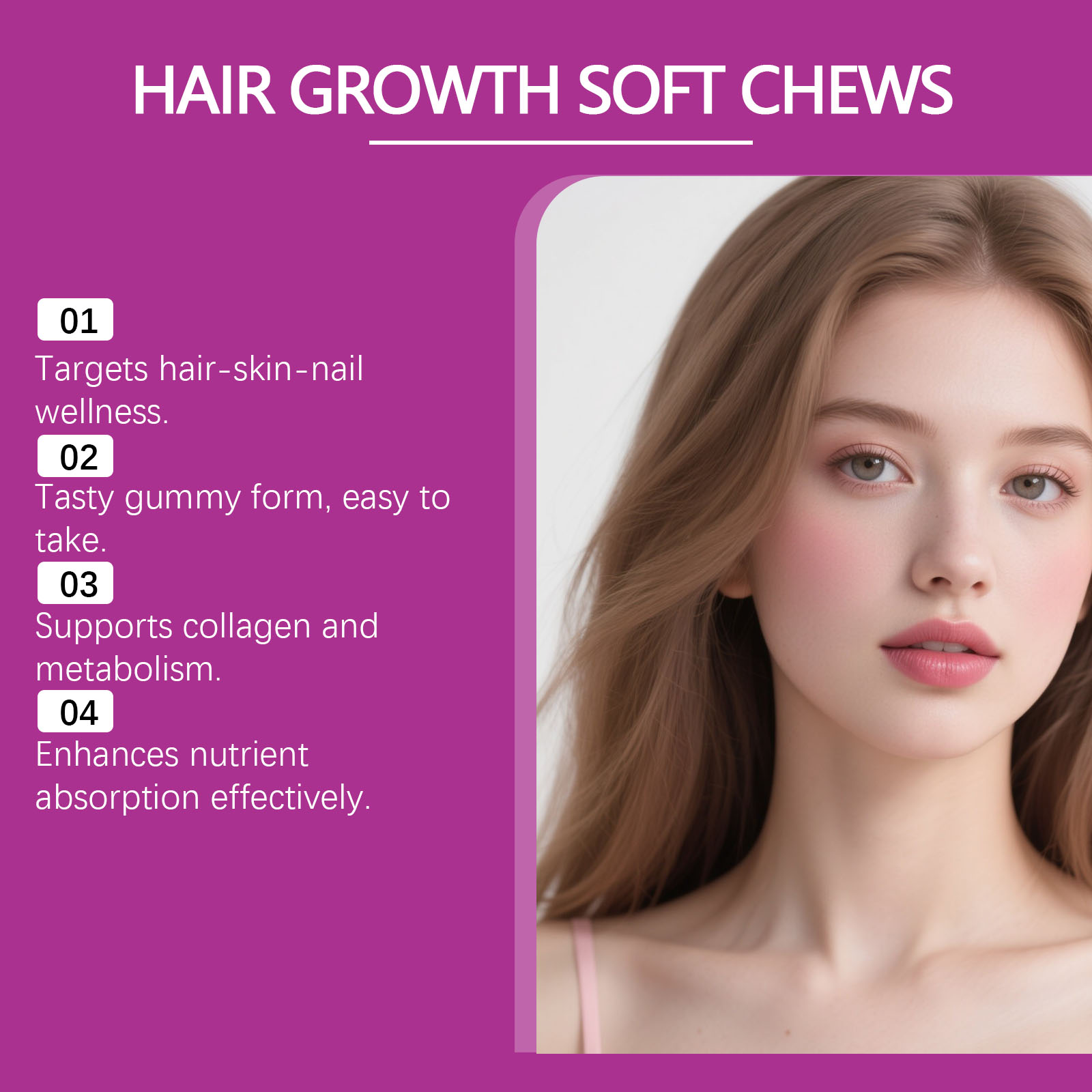 Hair Care Gummy Collagen Gentle Protect Scalp Daily Supplement Plump Nourish Hair Maintain Balance Soft Safe Natural Healthy Mild Rich