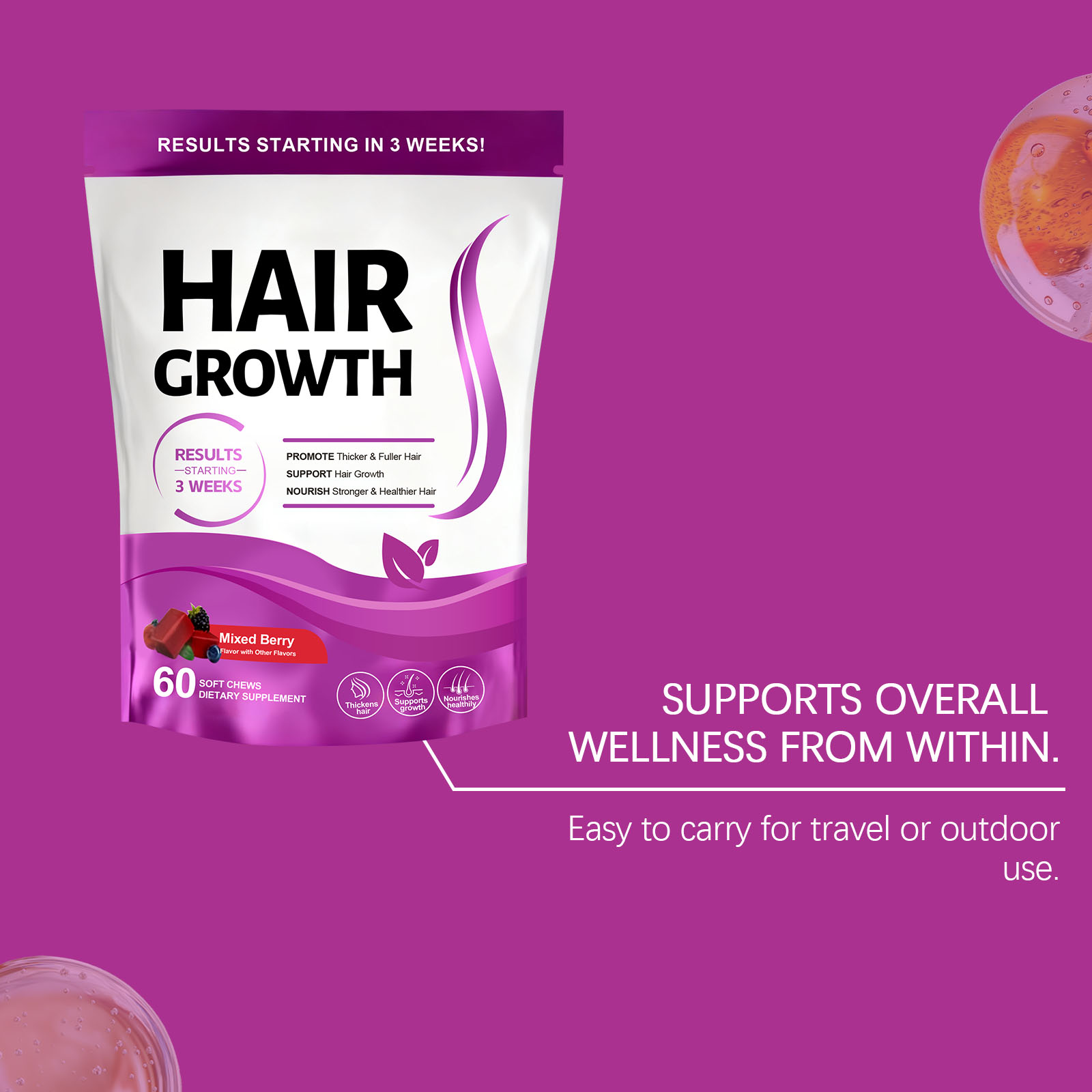 Hair Care Gummy Collagen Gentle Protect Scalp Daily Supplement Plump Nourish Hair Maintain Balance Soft Safe Natural Healthy Mild Rich