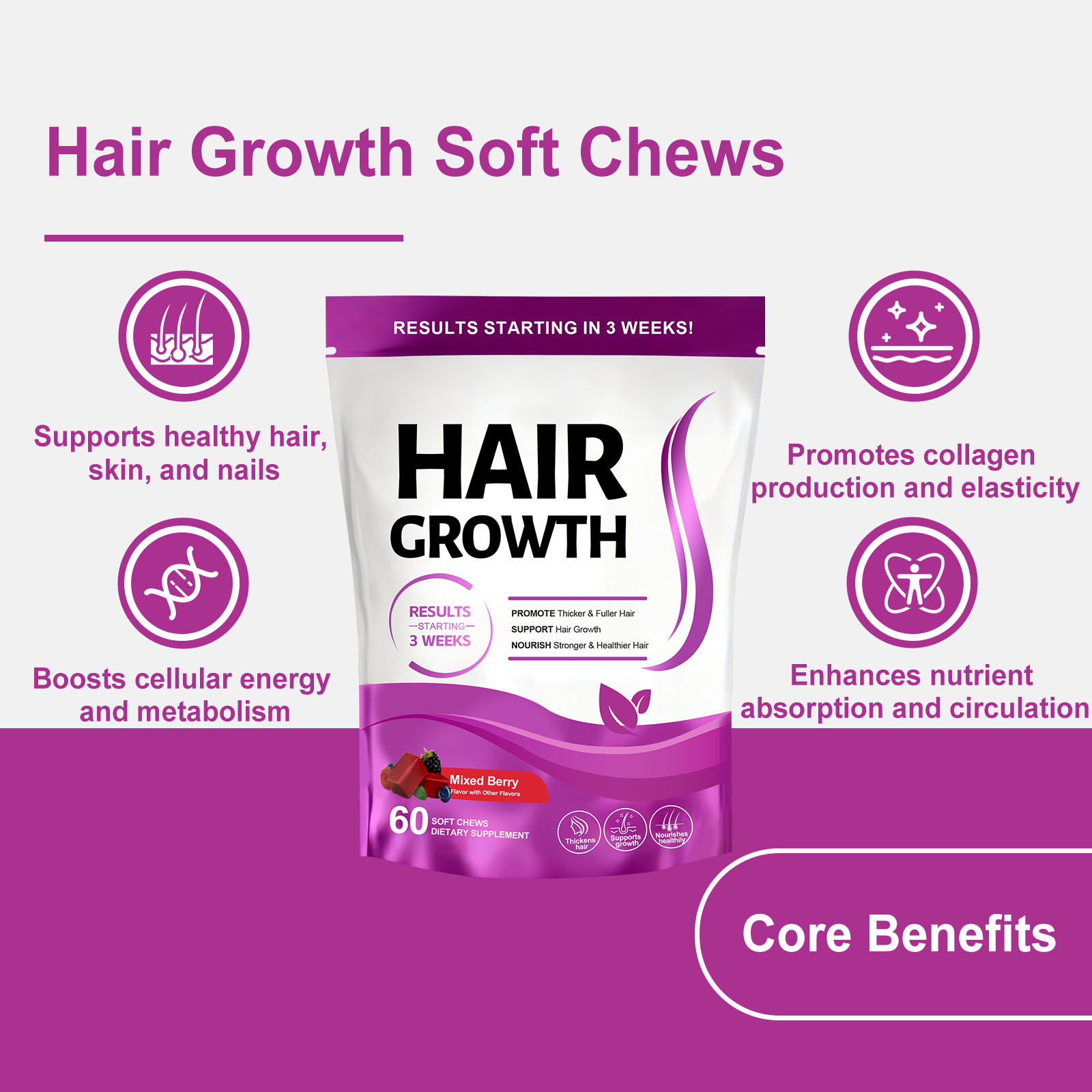 Hair Care Gummy Collagen Gentle Protect Scalp Daily Supplement Plump Nourish Hair Maintain Balance Soft Safe Natural Healthy Mild Rich