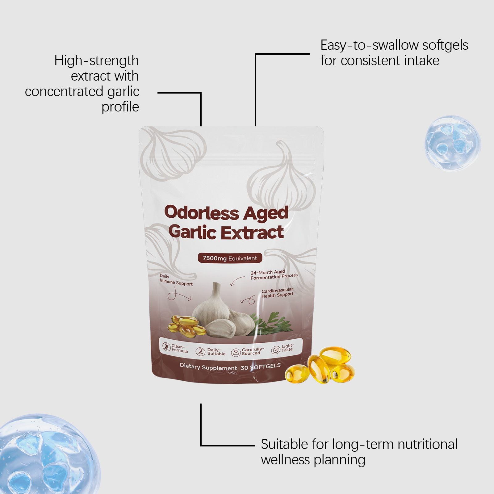 Garlic Extract Soft Capsules Care Body Boost Energy Daily Nutrition Dietary Supplement Balanced Diet