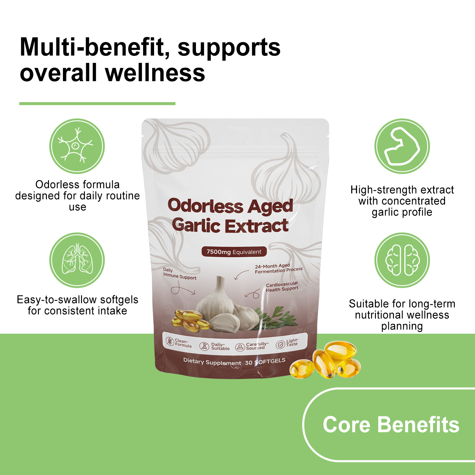 Garlic Extract Soft Capsules Care Body Boost Energy Daily Nutrition Dietary Supplement Balanced Diet
