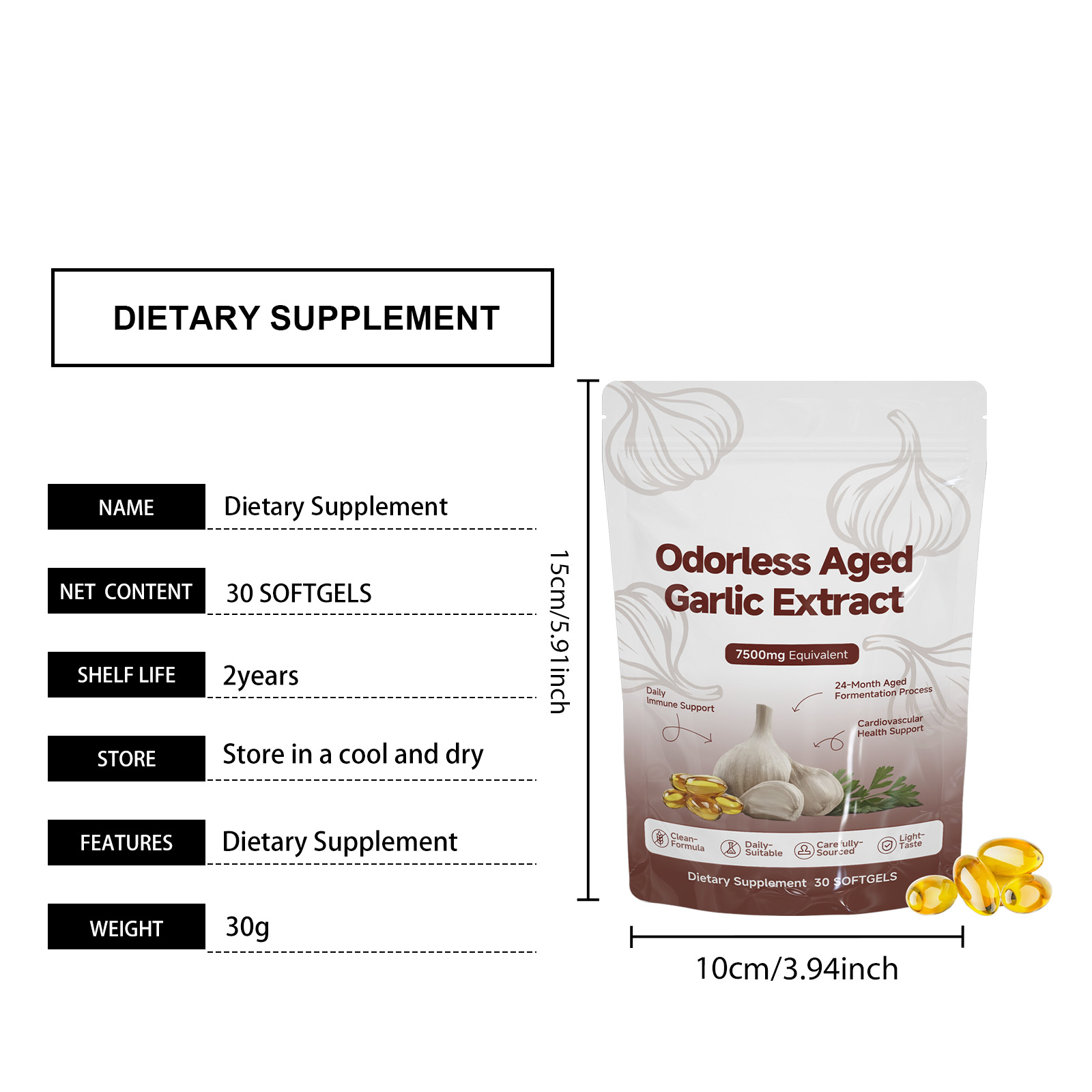 Garlic Extract Soft Capsules Care Body Boost Energy Daily Nutrition Dietary Supplement Balanced Diet