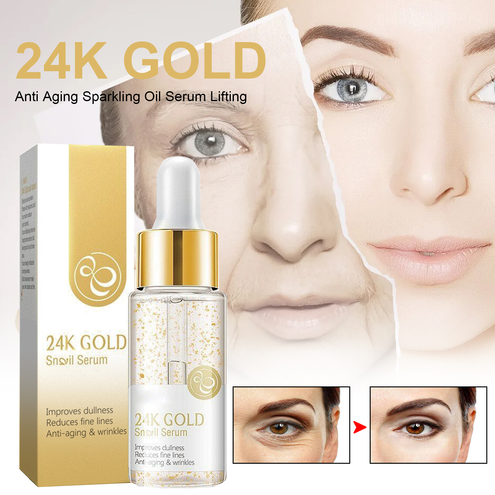 Twenty Four K Gold Anti Aging Brightening Essence Oil Firm Lifting Anti Wrinkle Fine Lines Nasolabial Folds Facial Skin