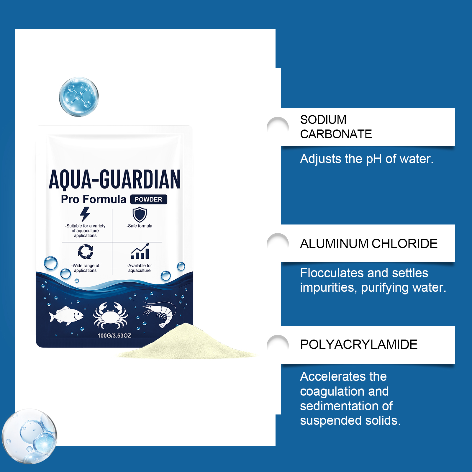 Water Clarifying Powder Fast Acting Universal Multi Species Aquaculture Supply For Fresh And Salt Water Farming
