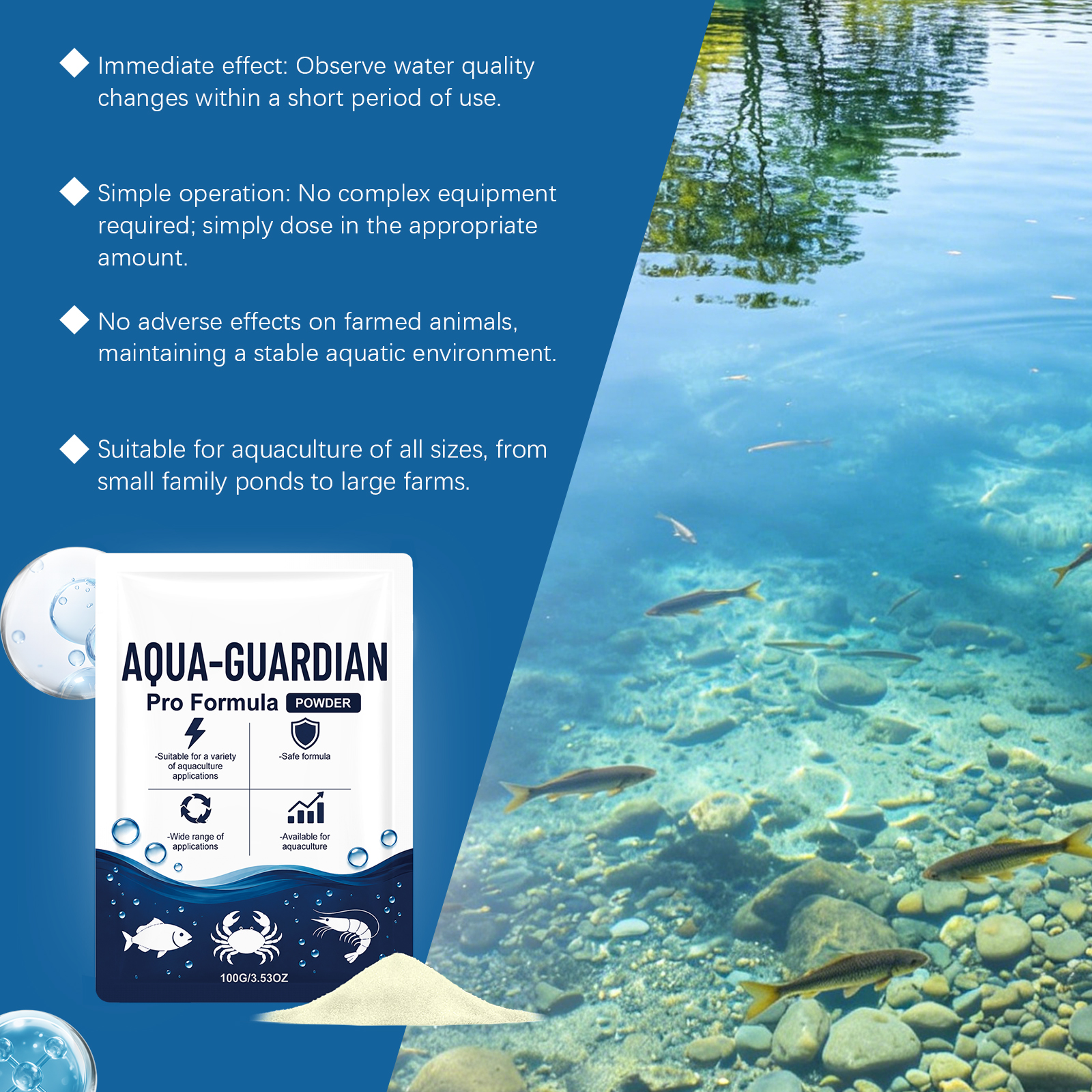 Water Clarifying Powder Fast Acting Universal Multi Species Aquaculture Supply For Fresh And Salt Water Farming