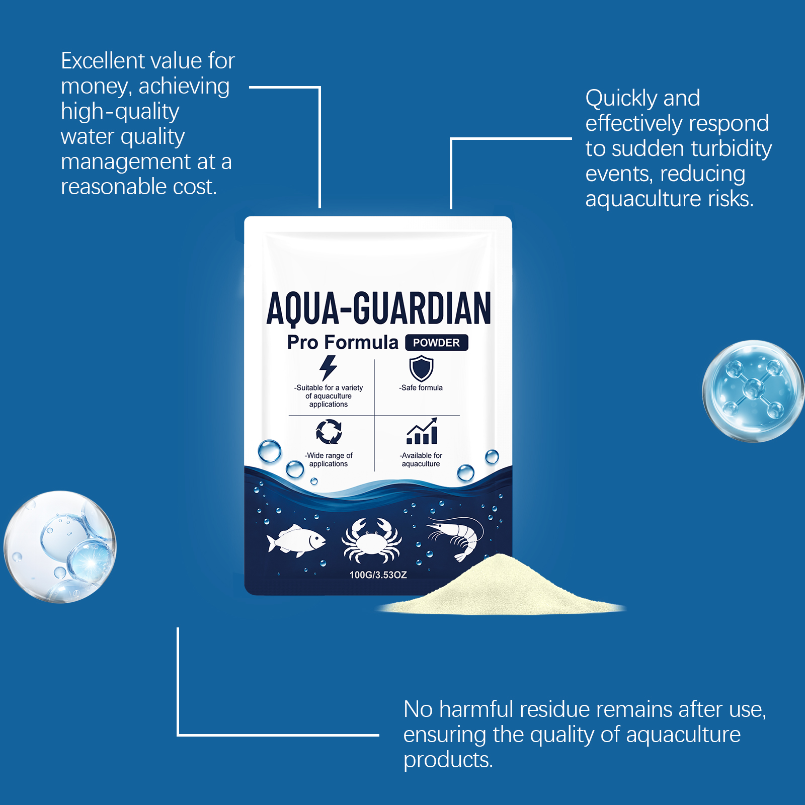 Water Clarifying Powder Fast Acting Universal Multi Species Aquaculture Supply For Fresh And Salt Water Farming