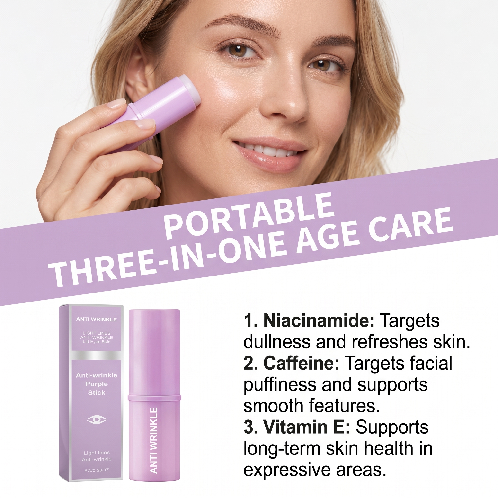 Moisturizing Purple Stick Mild Ingredients Nourish Facial Eye Skin Tender Refreshing Brightening Skincare Rod