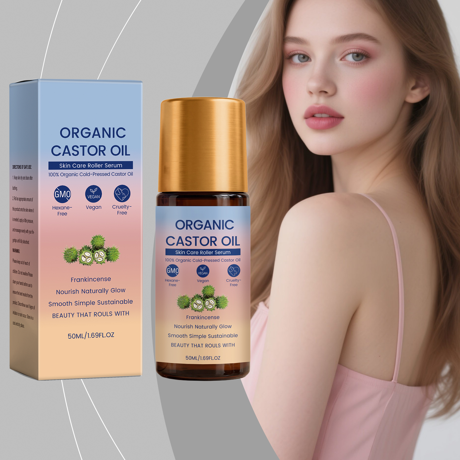 Castor Oil Care Roller Essence Mild Moisturizing Body Skin Hydrating Daily Care Serum