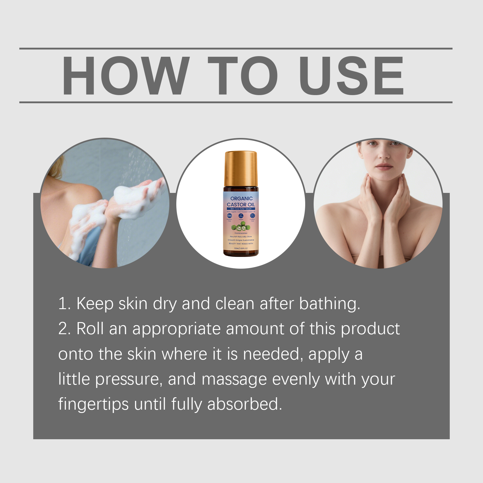 Castor Oil Care Roller Essence Mild Moisturizing Body Skin Hydrating Daily Care Serum