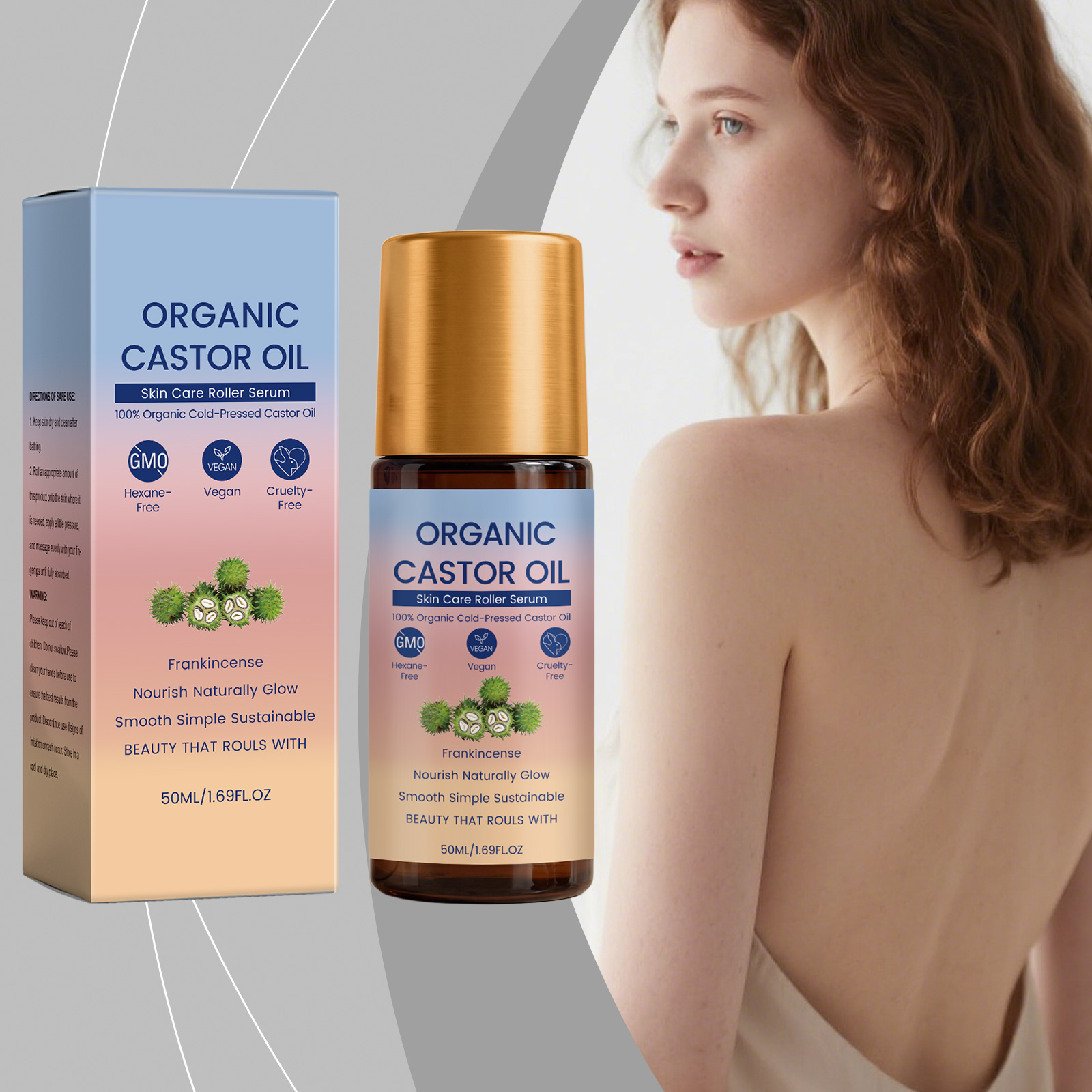Castor Oil Care Roller Essence Mild Moisturizing Body Skin Hydrating Daily Care Serum