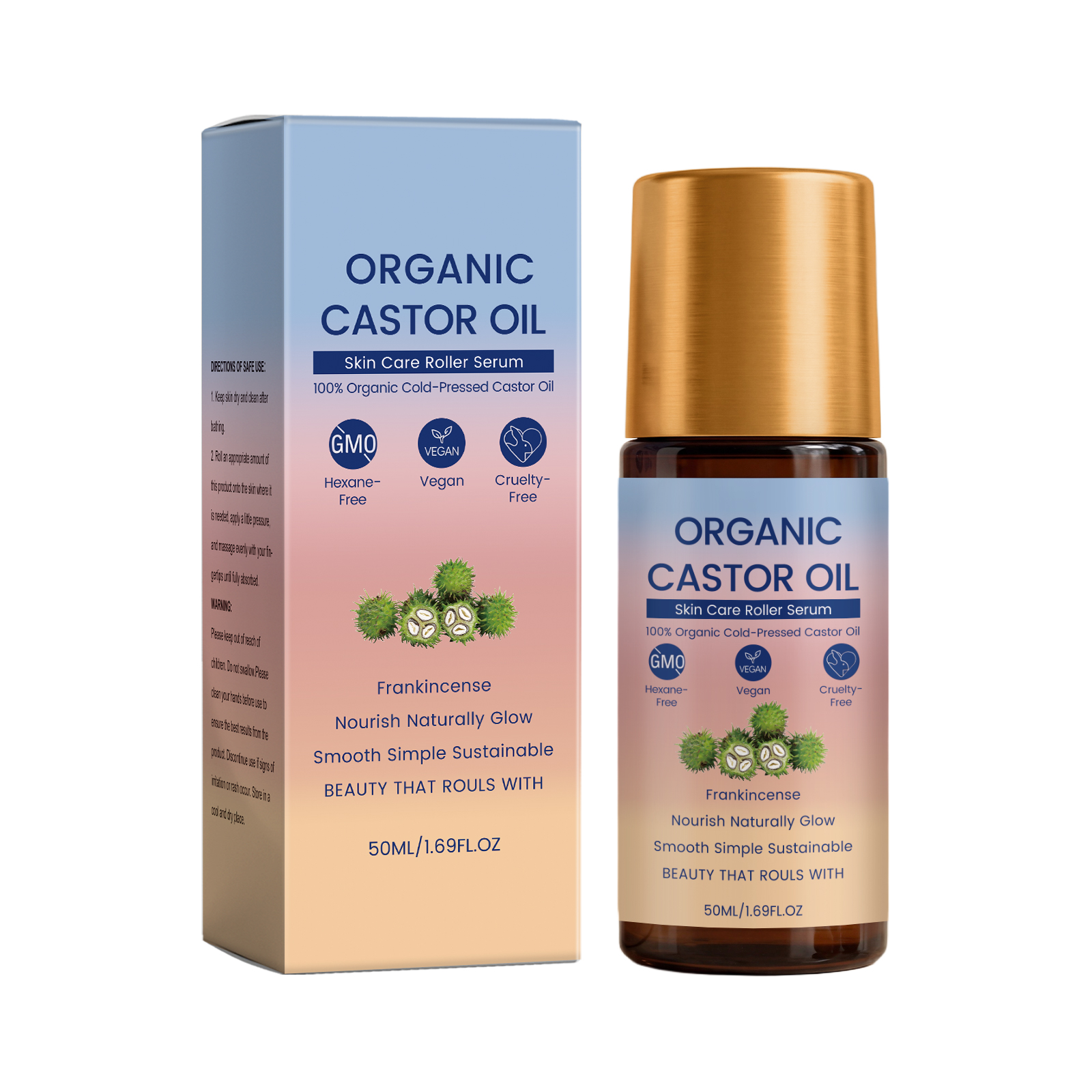 Castor Oil Care Roller Essence Mild Moisturizing Body Skin Hydrating Daily Care Serum