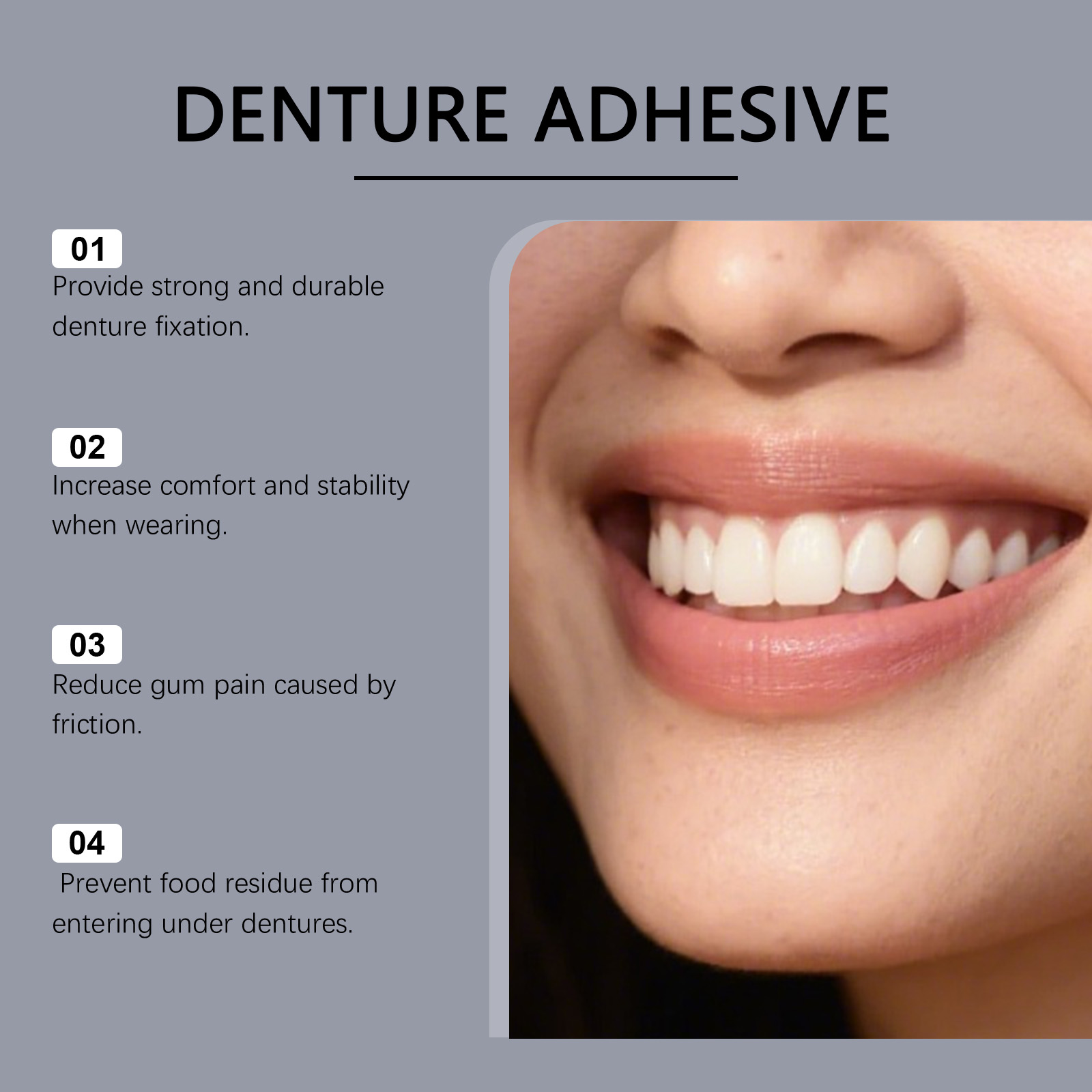 Denture Adhesive Provides Natural Fit Comfortable Hold Enhances Smile Beauty For Dentures