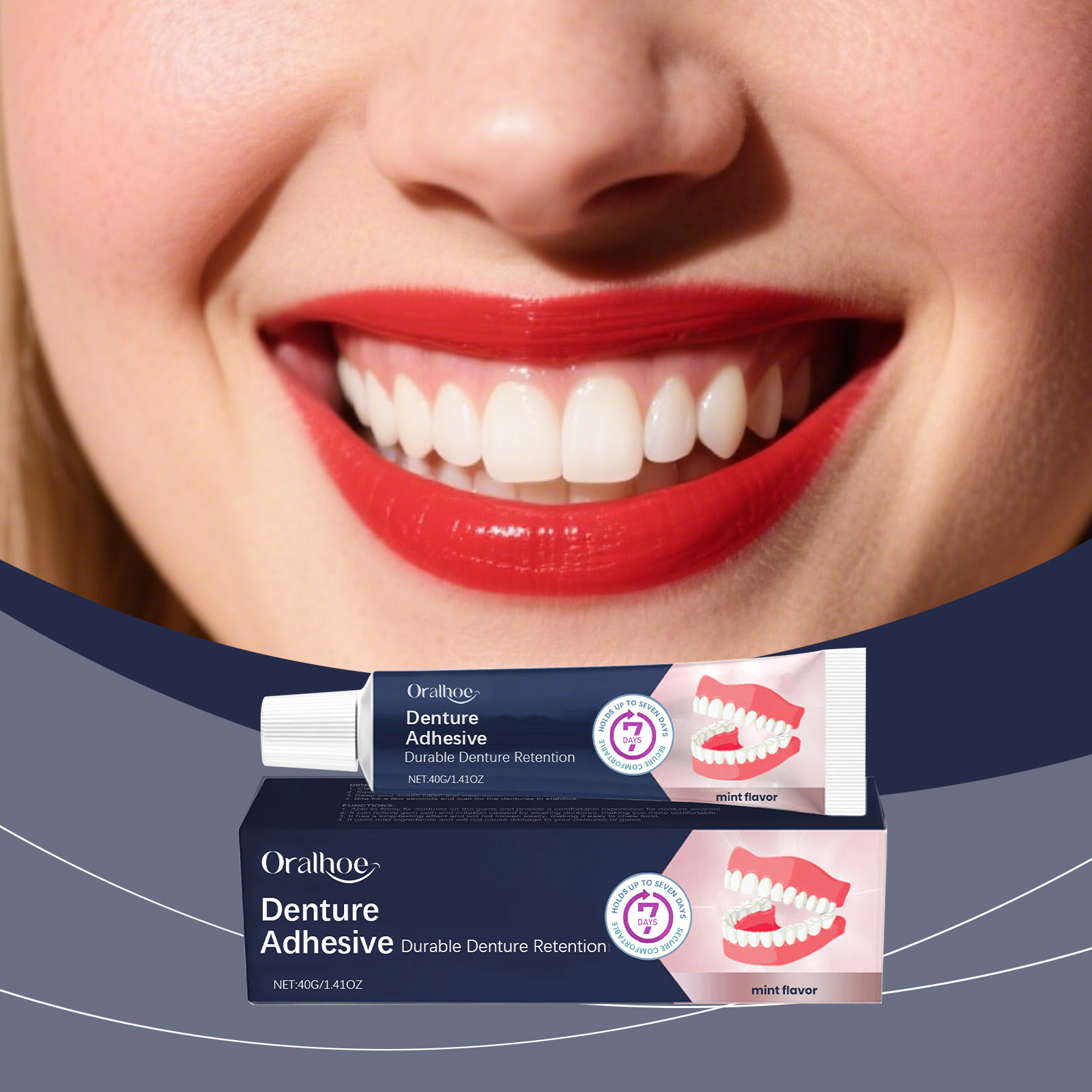 Denture Adhesive Provides Natural Fit Comfortable Hold Enhances Smile Beauty For Dentures