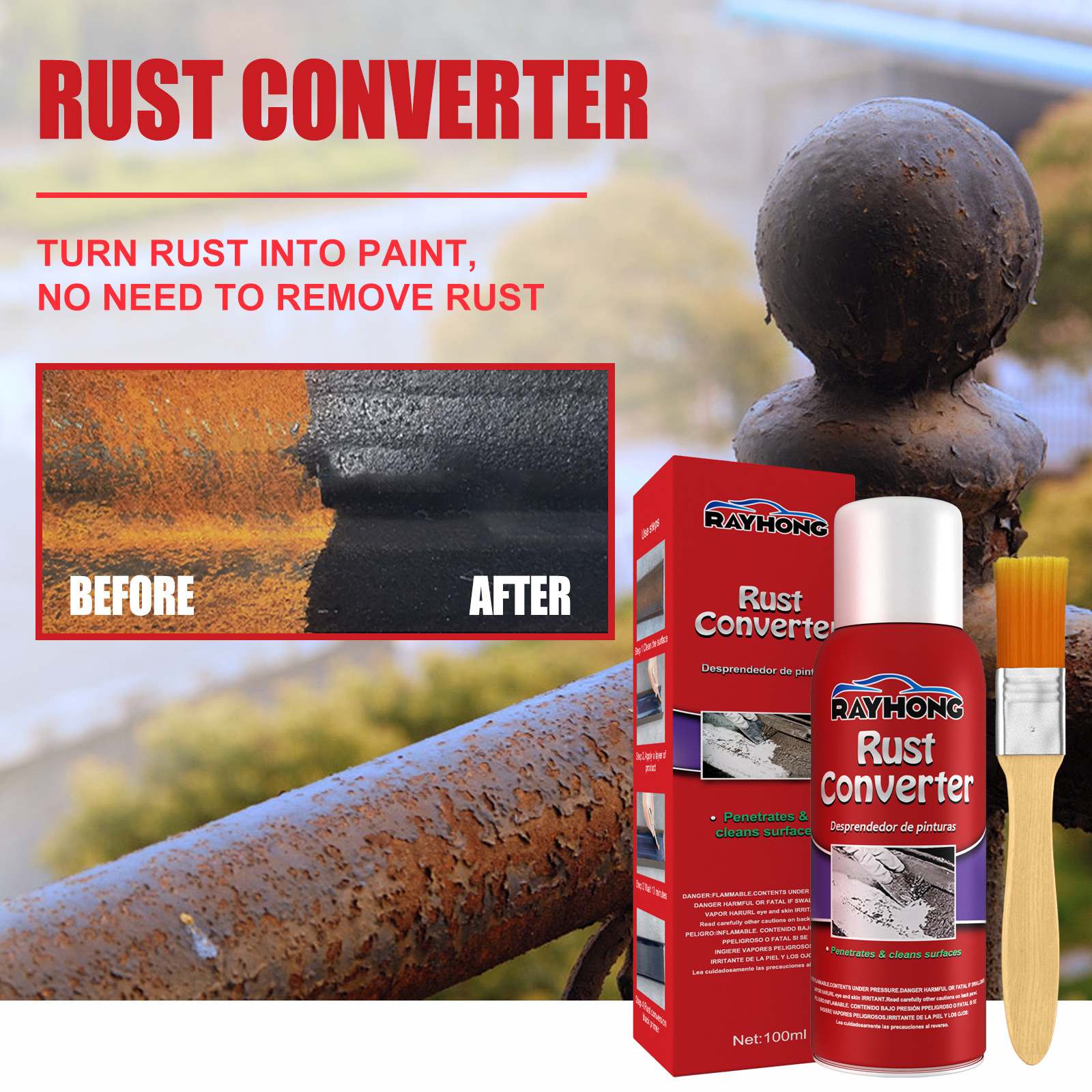 Rust Converter Coating Metal Surface Treatment For Car Chassis And Hardware Rust Protection Primer 1 Bottle