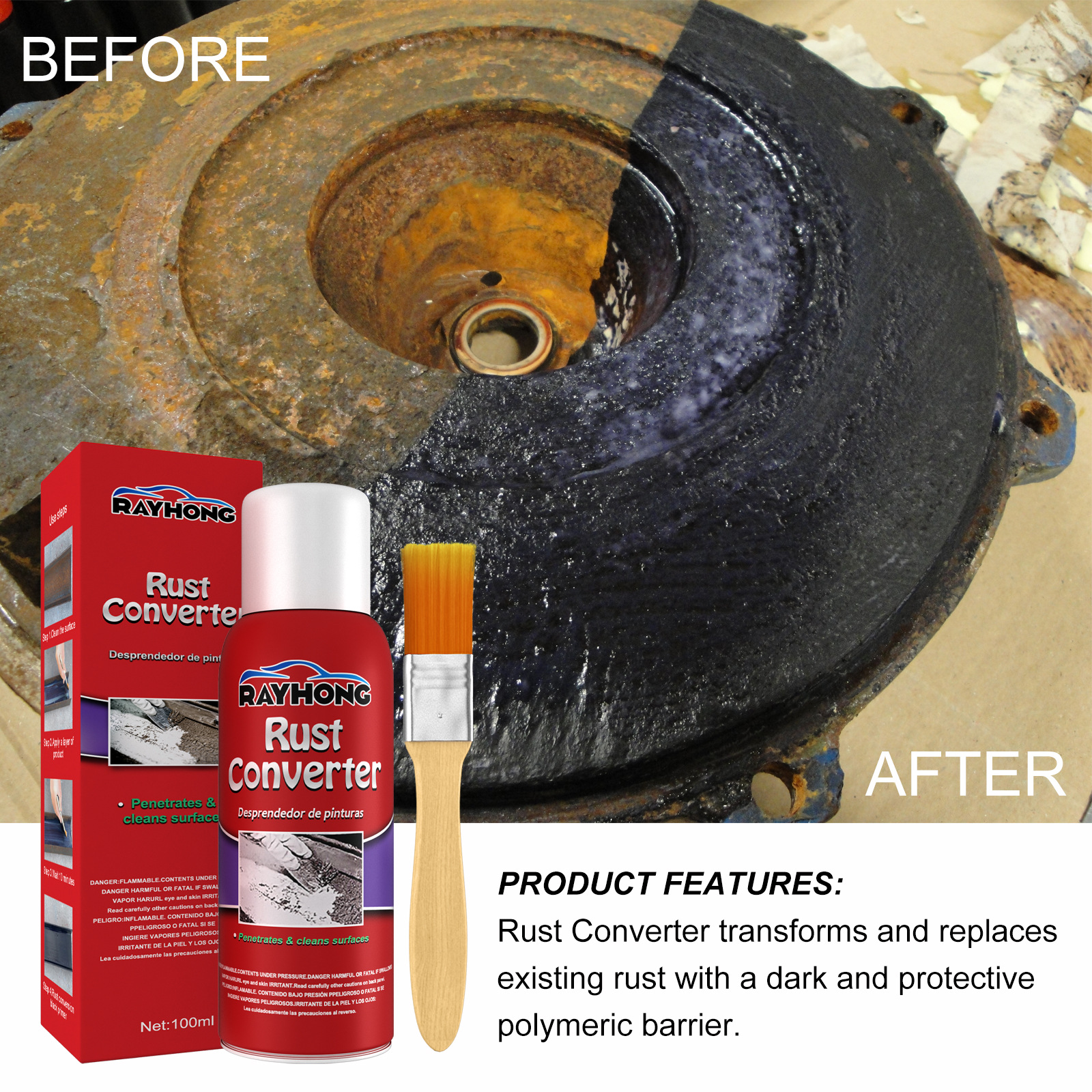 Rust Converter Coating Metal Surface Treatment For Car Chassis And Hardware Rust Protection Primer 1 Bottle