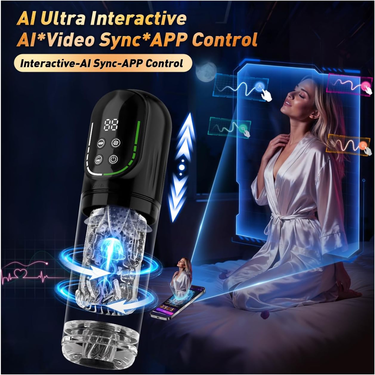 (Black) Male Masturbator Sex Toys for Men AI Sync Licking 12s Penis Pump Gift for Him